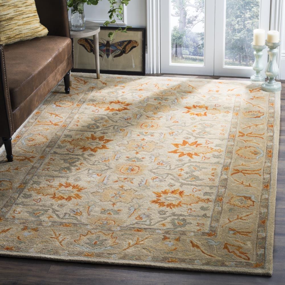Antiquity 6' Square Beige/Gray/Orange Wool Tufted Area Rug