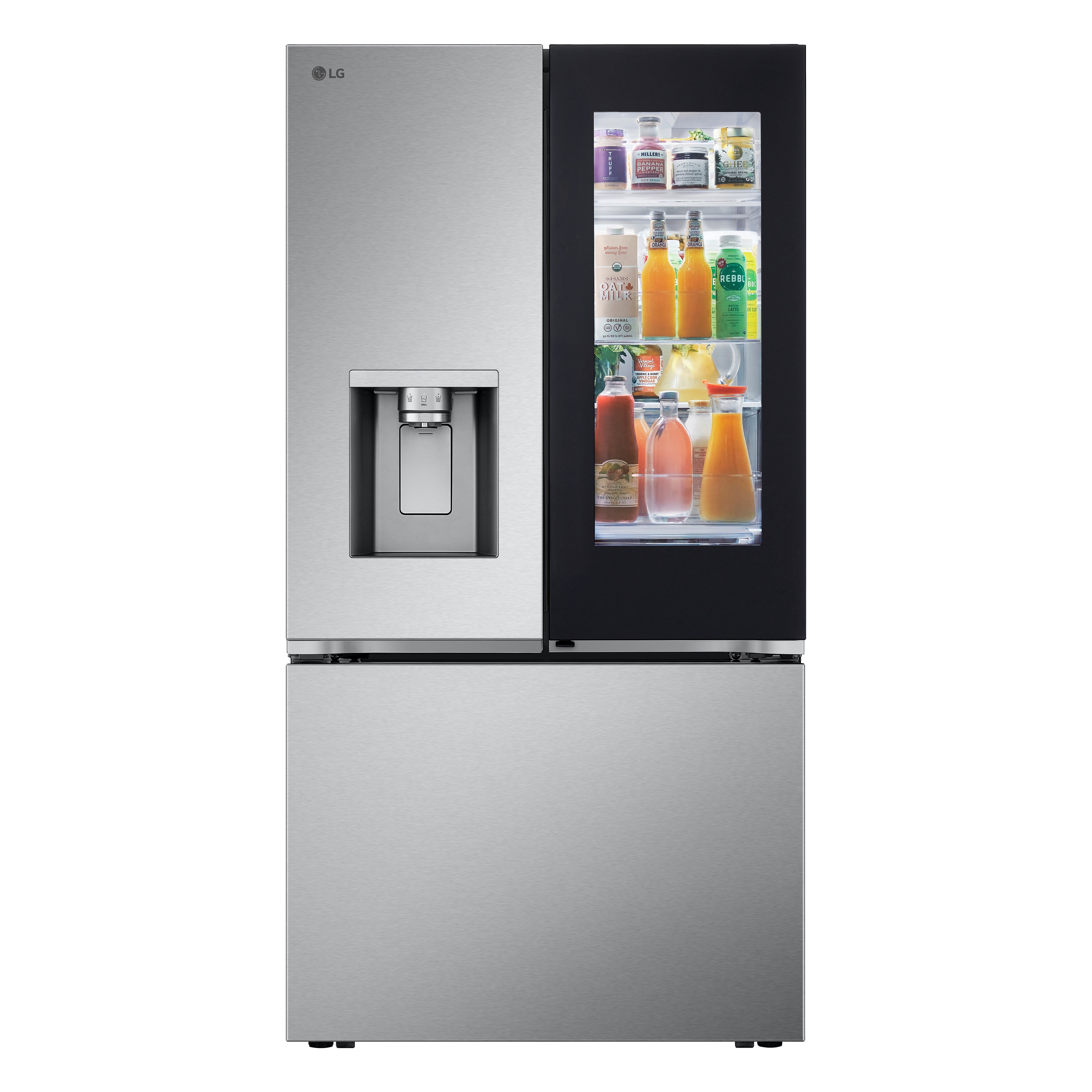 LG Standard-Depth InstaView 30.7-Cu. Feet 3 -Door Smart Compatible French Door Refrigerator with Dual Ice Maker with water and Ice dispenser and Door within Door ( PrintProof Stainless Steel ) ENERGY STAR Certified