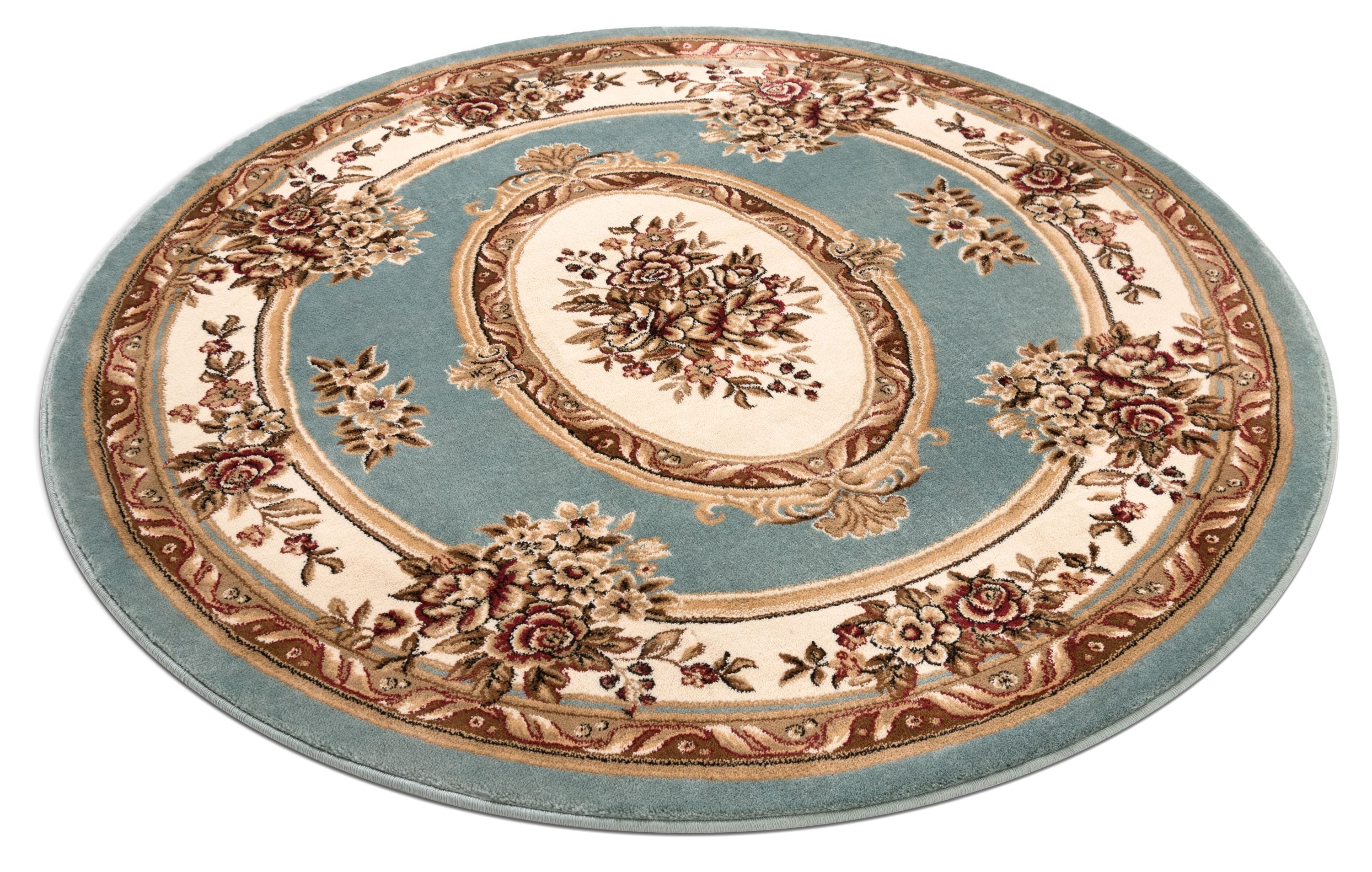Well Woven 36369 8 x 8 (ft) Loomed Polypropylene Light Blue Round Indoor Medallion Persian Area rug