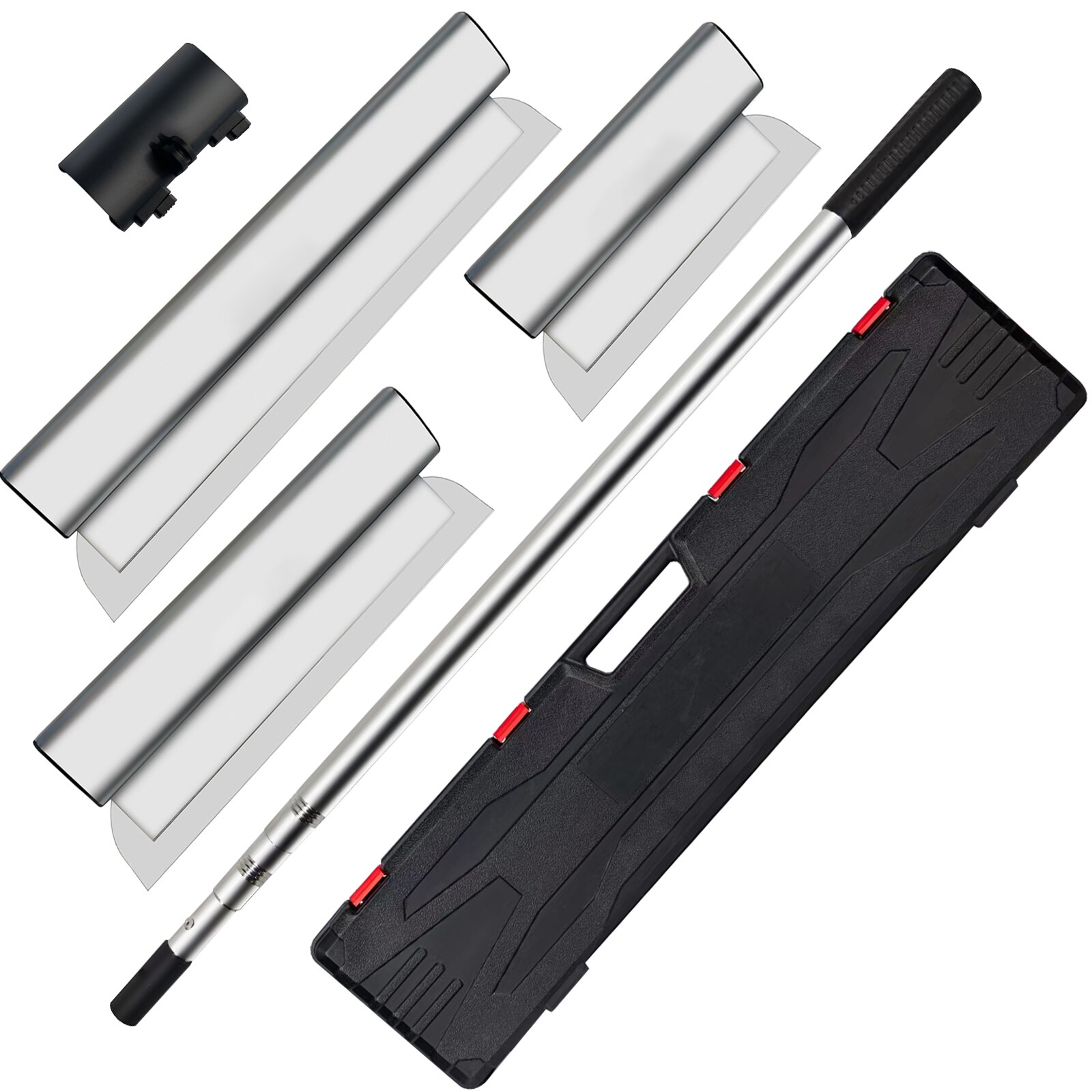 VEVOR Skimming Blade Set 25+40+60 cm Blades + 35in-78in Extension Handle European Stainless Steel Construction Knife  Aluminum Blade Profile Smoothing Knockdown Spatula for Gyprock/Drywall/Wall-Boa