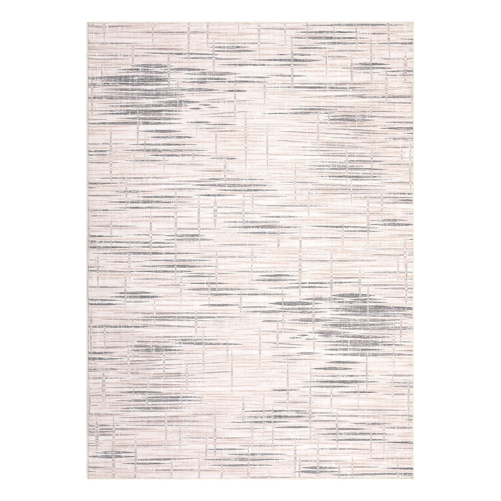 Qeetex LSN-PHO-16HJPW59 4 x 6 ft Polyester Cashmere Imitation Brown Gray Rectangular Hallway Bathroom Entryway Kitchen Office Foldable Line Printed Modern Washable Area Rug