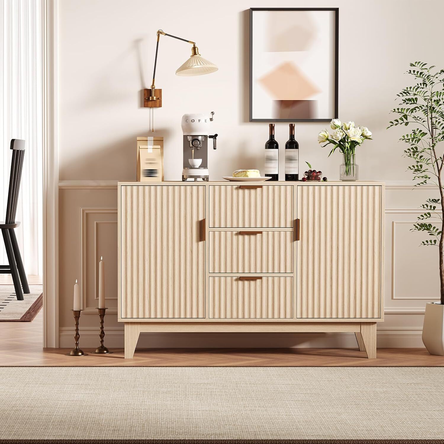 IdealHouse Modern Fluted Sideboard Buffet Cabinet with Storage ...