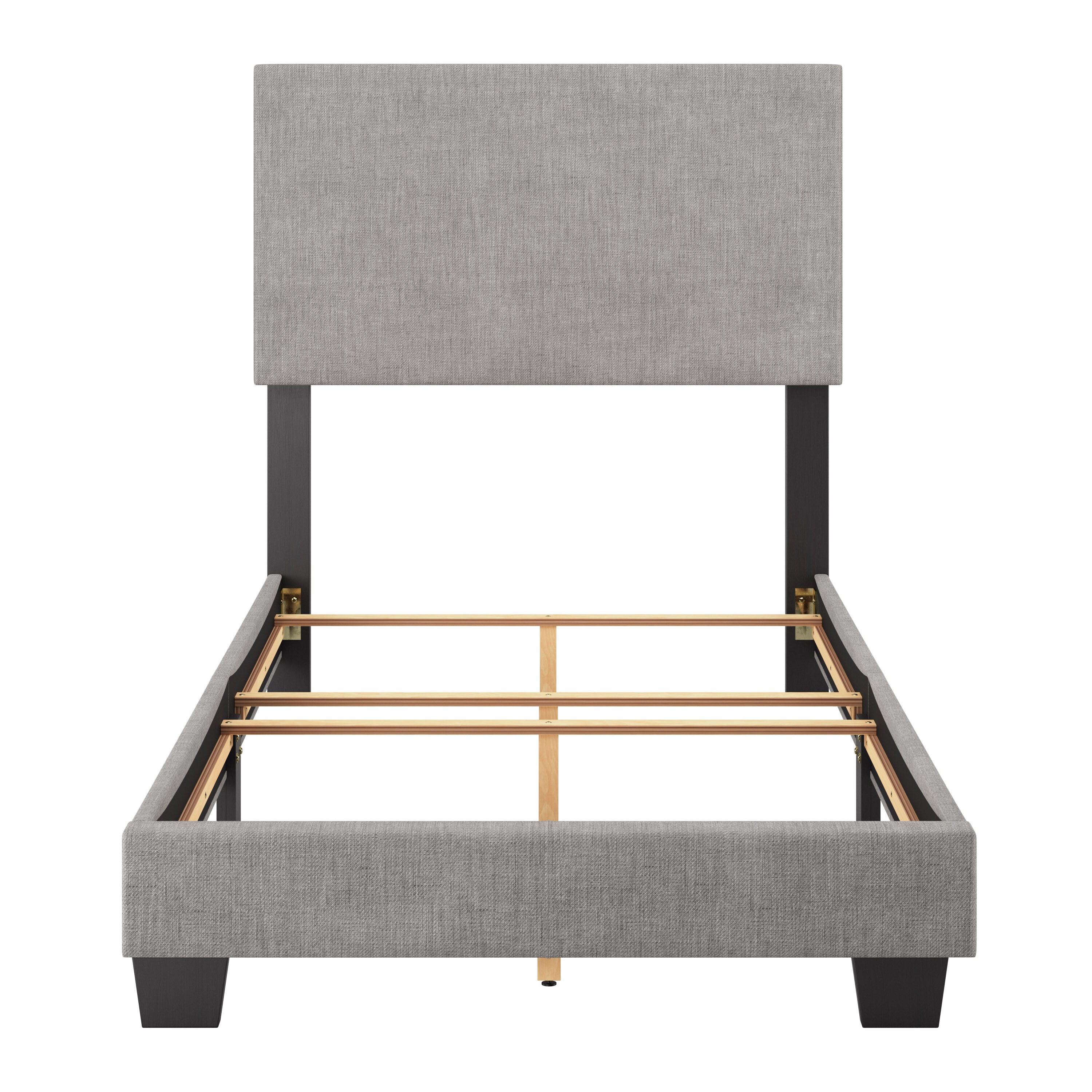 Celeste Gray Upholstered Twin Bed with Headboard and Drawer