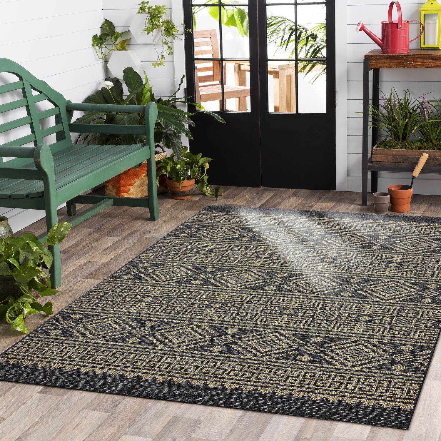 LR Home 0589A7984934J8 5 X 8 (ft) Black / Brown Indoor/Outdoor Geometric Area Rug