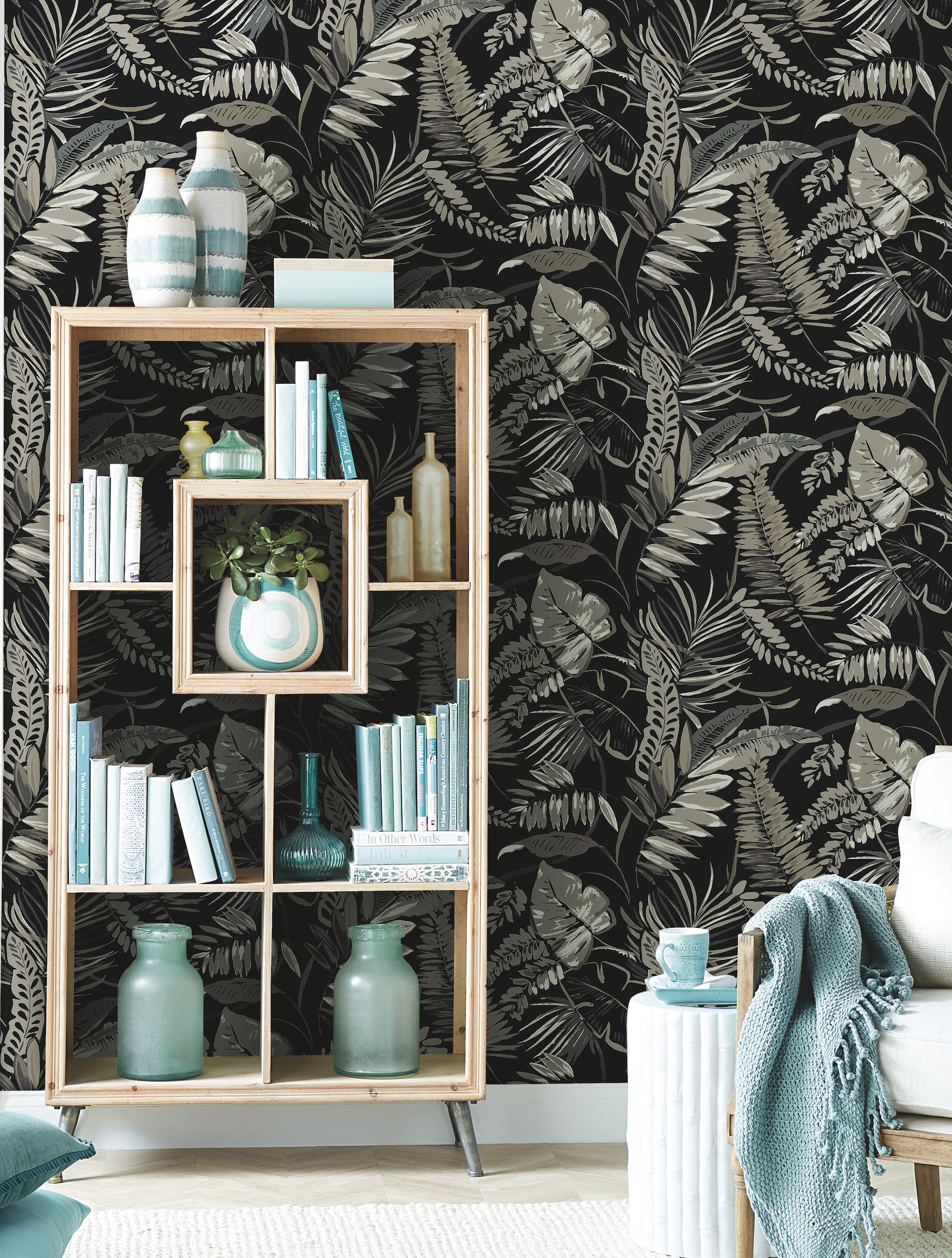 York Wallcoverings TC2625 Tropics Resource Library 60.8-Sq. Feet Black Non-woven Ivy/Vines Prepasted Water Activated Paste Wallpaper