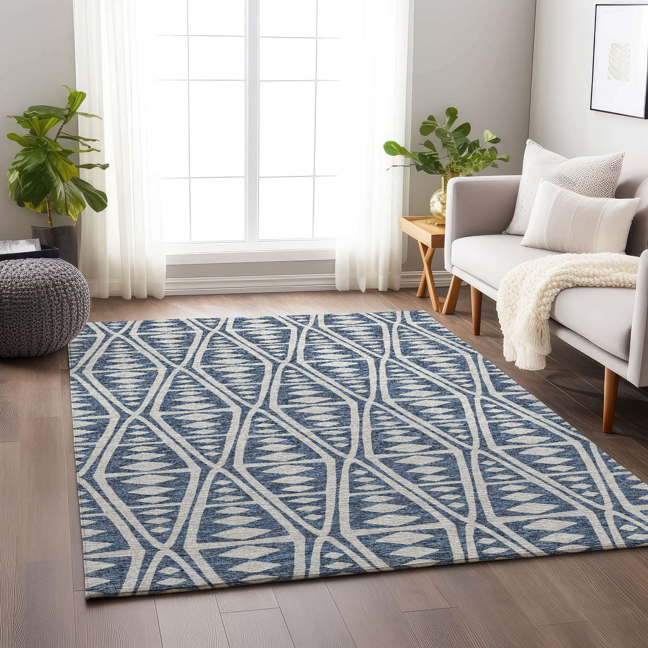 Addison Rugs AMF112BL3X5 Mayfield AMF112BL 3 x 5 (ft) Loomed Polyester Blue Rectangular Indoor Abstract Machine washable Area rug