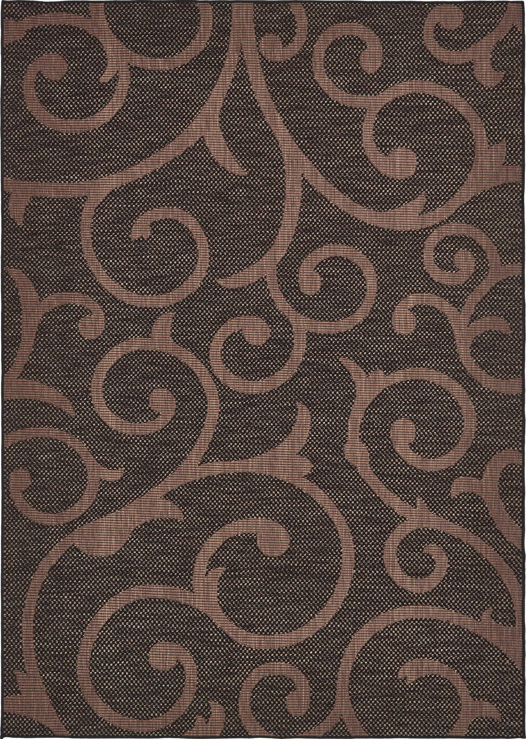 Unique Loom 3135670 Vine Outdoor 6 x 9 (ft) Loomed Polypropylene Chocolate Brown/Black Rectangular Indoor/Outdoor Damask Bohemian/Eclectic Area rug