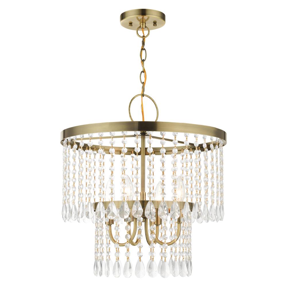 Livex Lighting 51064-01 Elizabeth 4 -Light Antique Brass Transitional For Use in Bathrooms, Bedrooms, Dining Rooms, Foyers, Kitchens, Living Rooms Chandelier