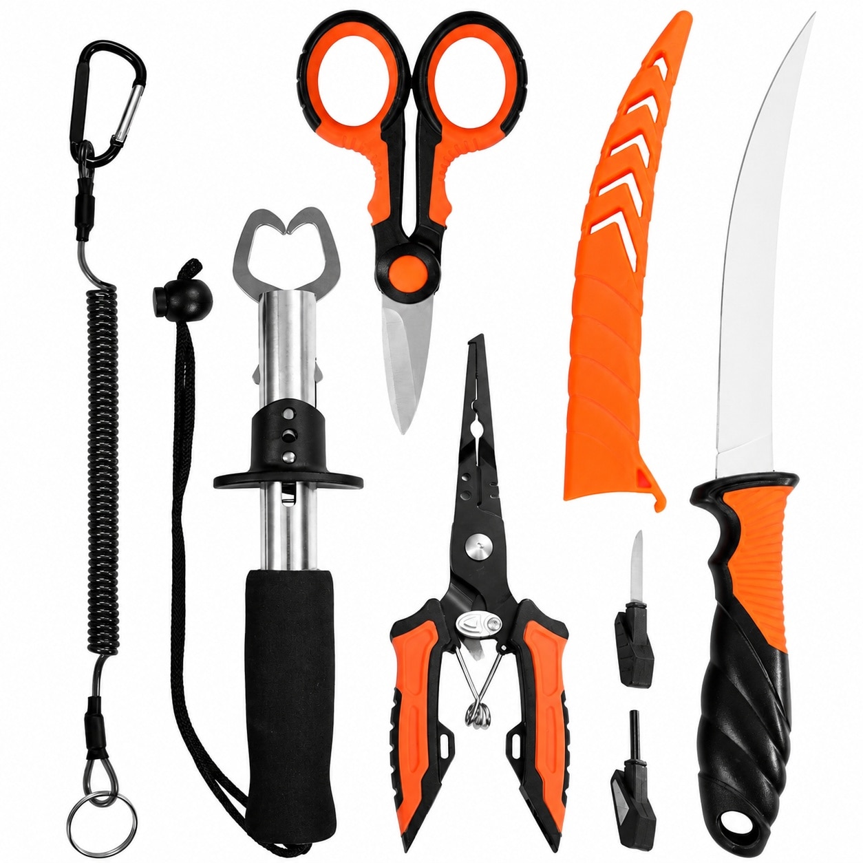 KHKFY  Fishing Tool Kit with Stainless Steel Pliers Fish Lip Gripper Fillet Knife Braid Scissors and Multitool for Saltwater Freshwater Fishing