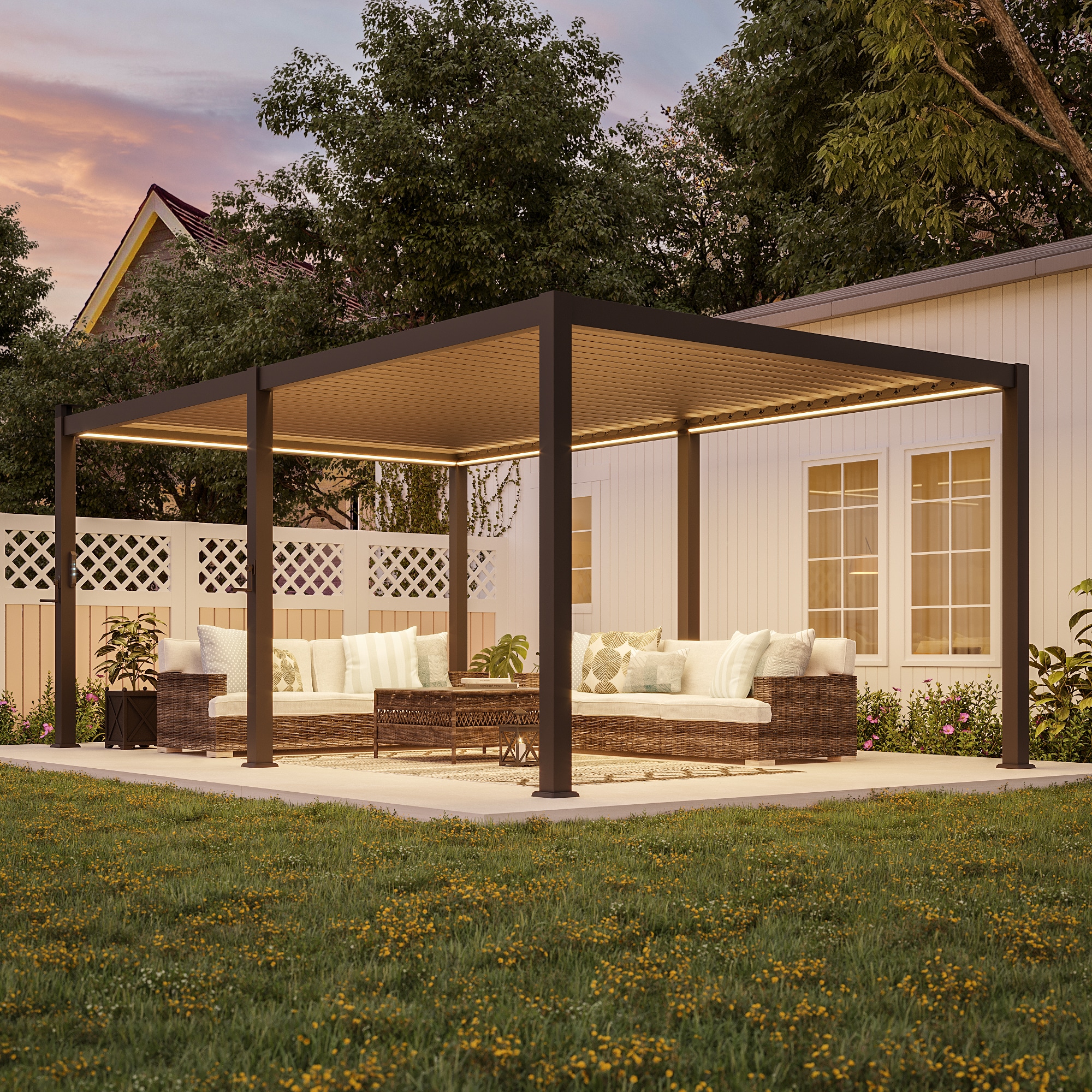 ACEGOSES LW-PLT-LED1220GY Nordica Skytop 12-ft W x 20-ft L x 7-ft 11-in H Charcoal gray Metal Freestanding Pergola