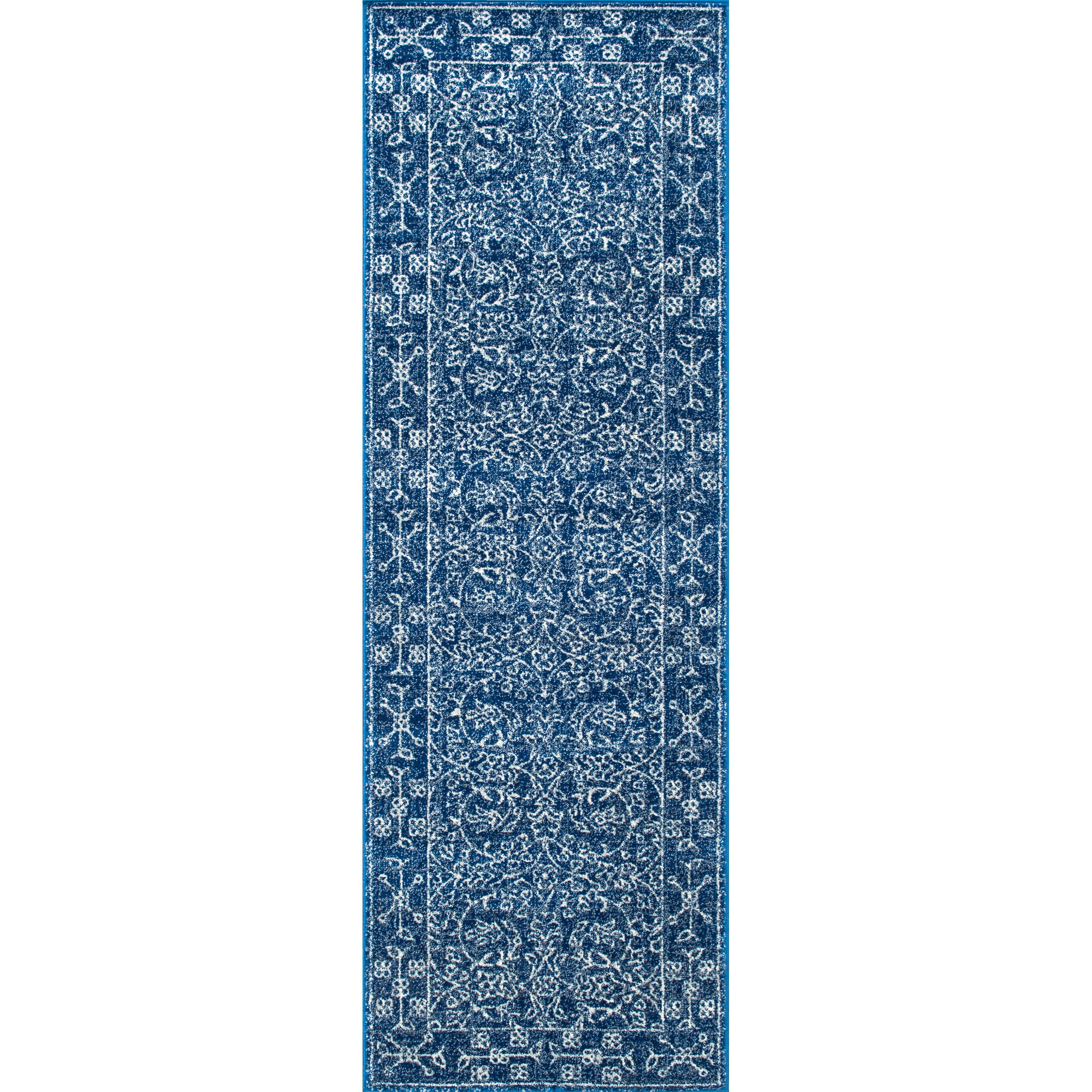 Dark Blue Vintage Polypropylene Runner Rug, 2' 8" x 8'