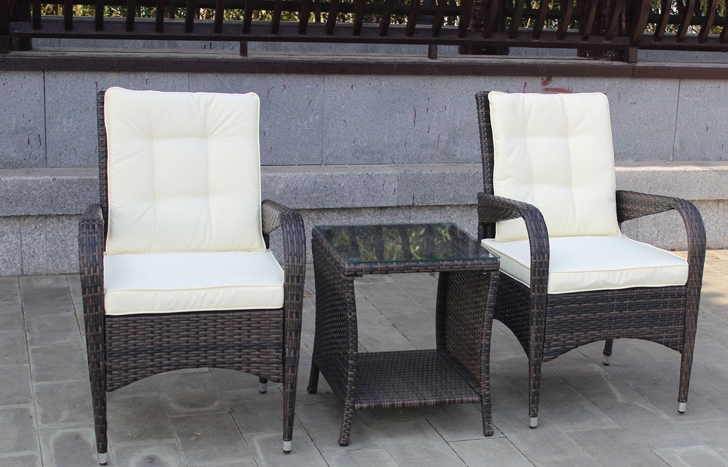 SINOFURN 3-Piece Wicker Patio Conversation Set With Off-white Cushions ...