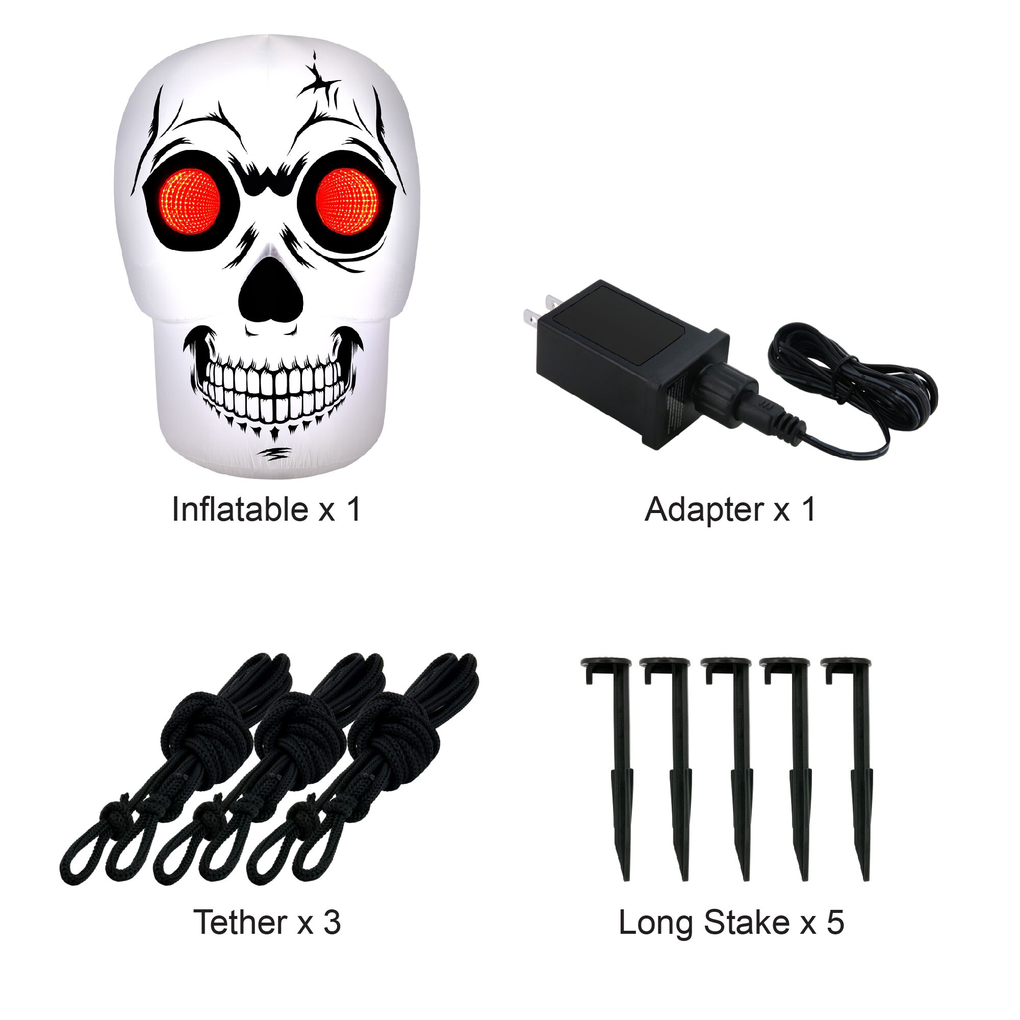 60-Inch Multicolor Inflatable Skull with Red LED Eyes