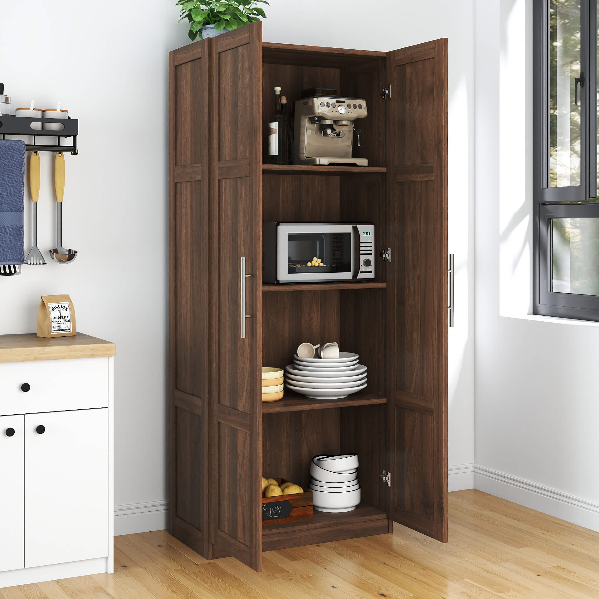 Vynxaria Pantry Storage Cabinet 2 Doors 3 Shelves 2 Adjustable 15mm ...