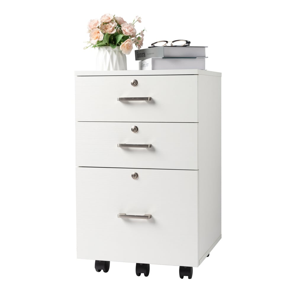 Tribesigns 3 Drawer File Cabinet with Lock, Mobile Lateral Filing Cabinet, White, Contemporary Style, Open Storage Shelves, Home Office Organizer