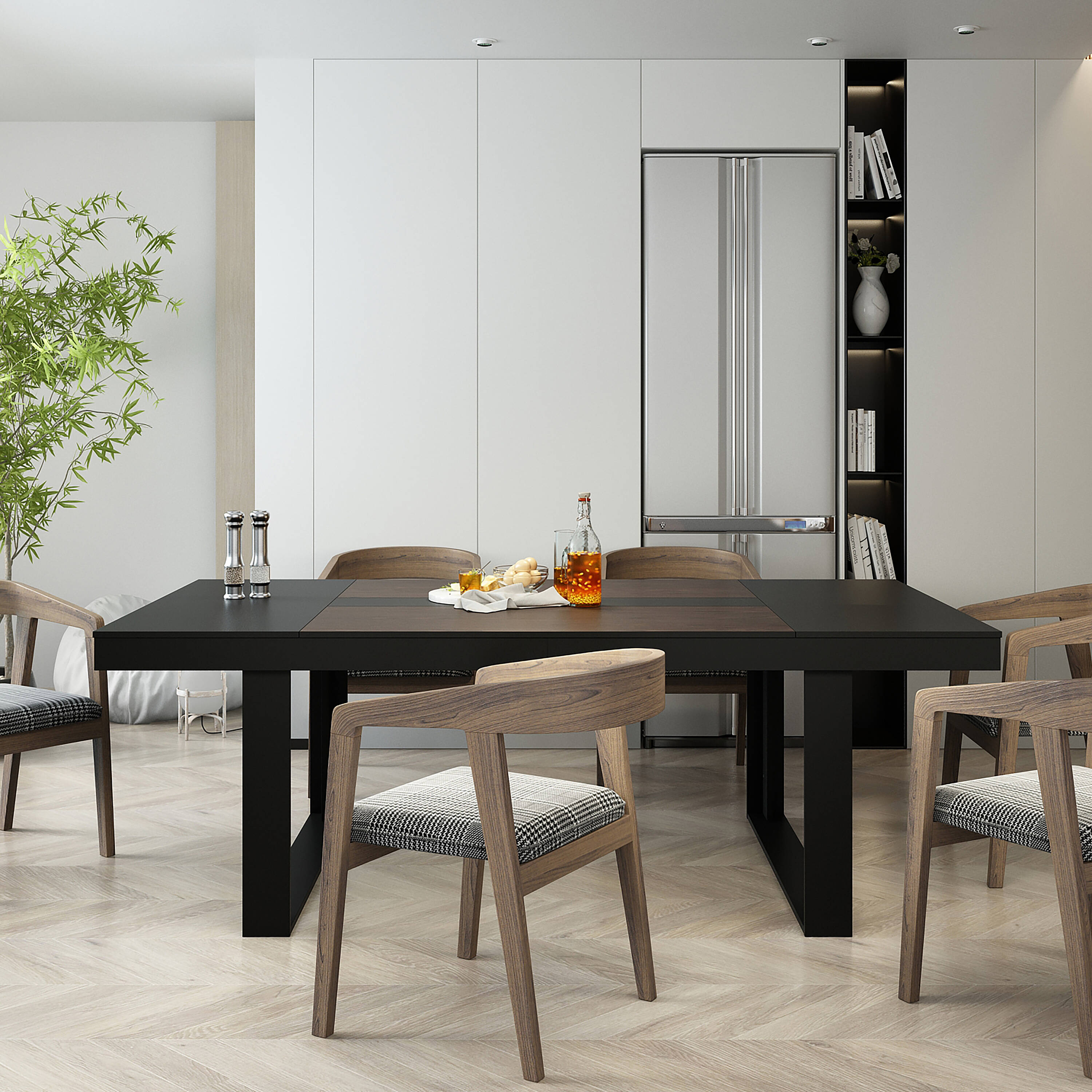 FUFU&GAGA JH0278-02 Black Contemporary/Modern Dining Table, MDF with Black Composite 86.6-in L x 29.4-in H