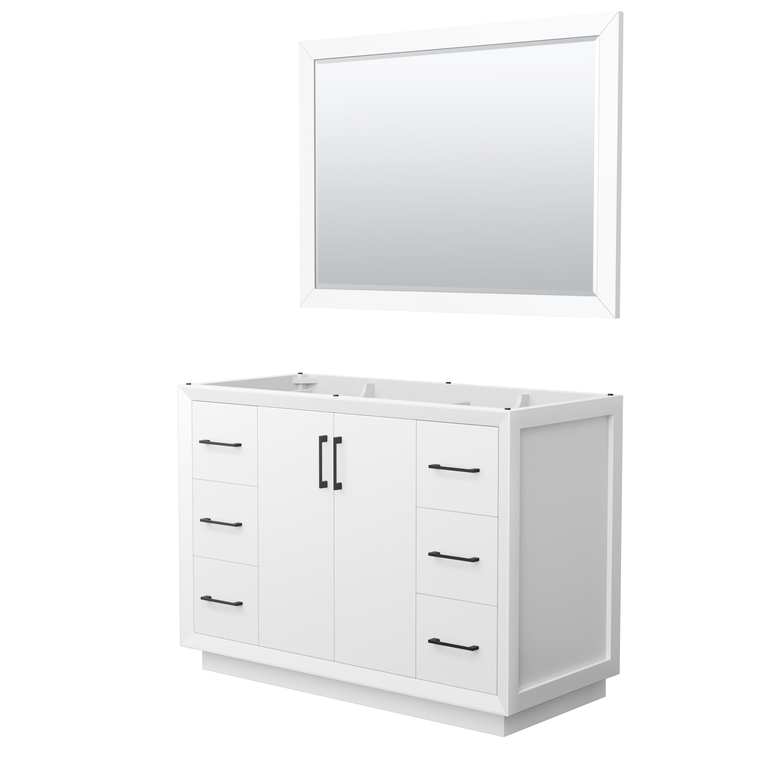 Wyndham Collection WCF414148SWBCXSXXM46 Strada 48-in White with Matte Black Trim Bathroom Vanity Base Cabinet without Top (Mirror Included)