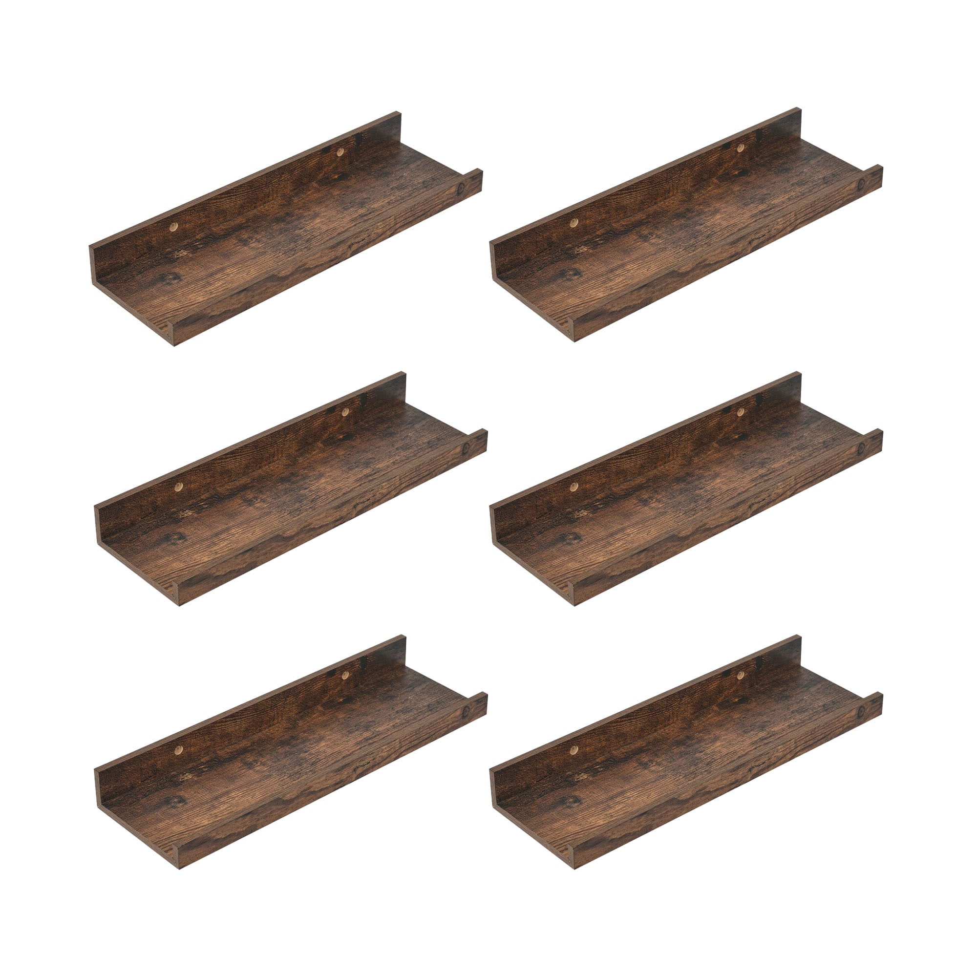 Etokfoks  12 in W x 4 in D x 6 in H Brown Floating Wall Shelves Set of 6 for Living Room Bedroom Bathroom Kitchen