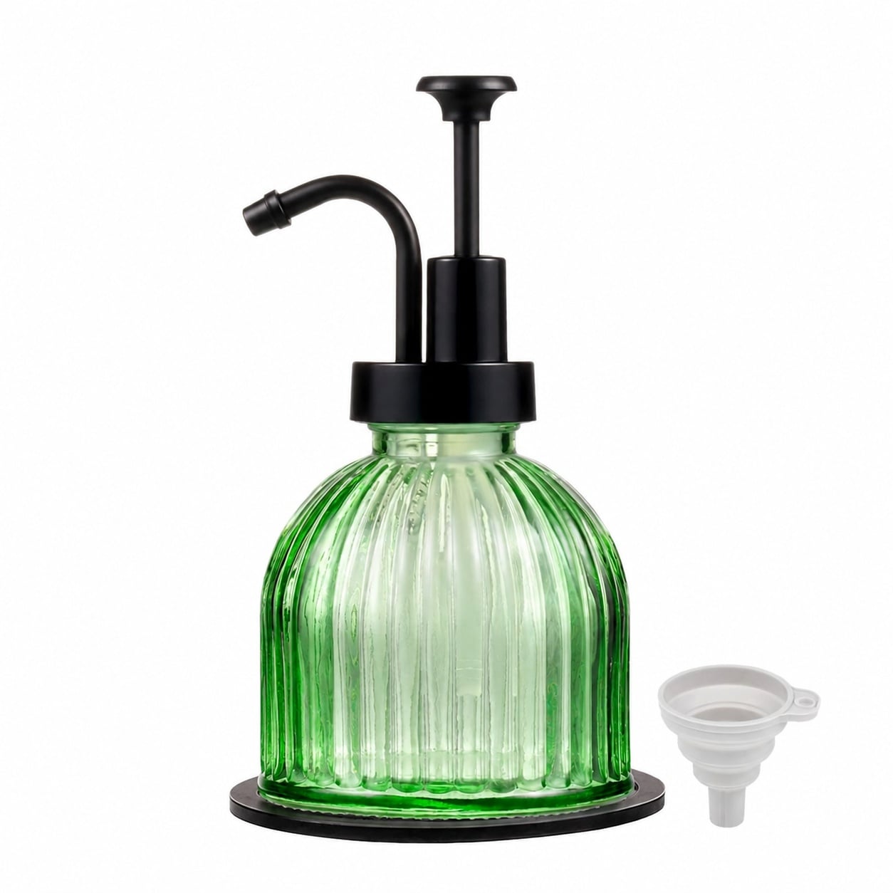 Aoibox  8 Ounce Green Refillable Glass Soap Dispenser with Black Pump and Vertical Ribbed Stripe Design