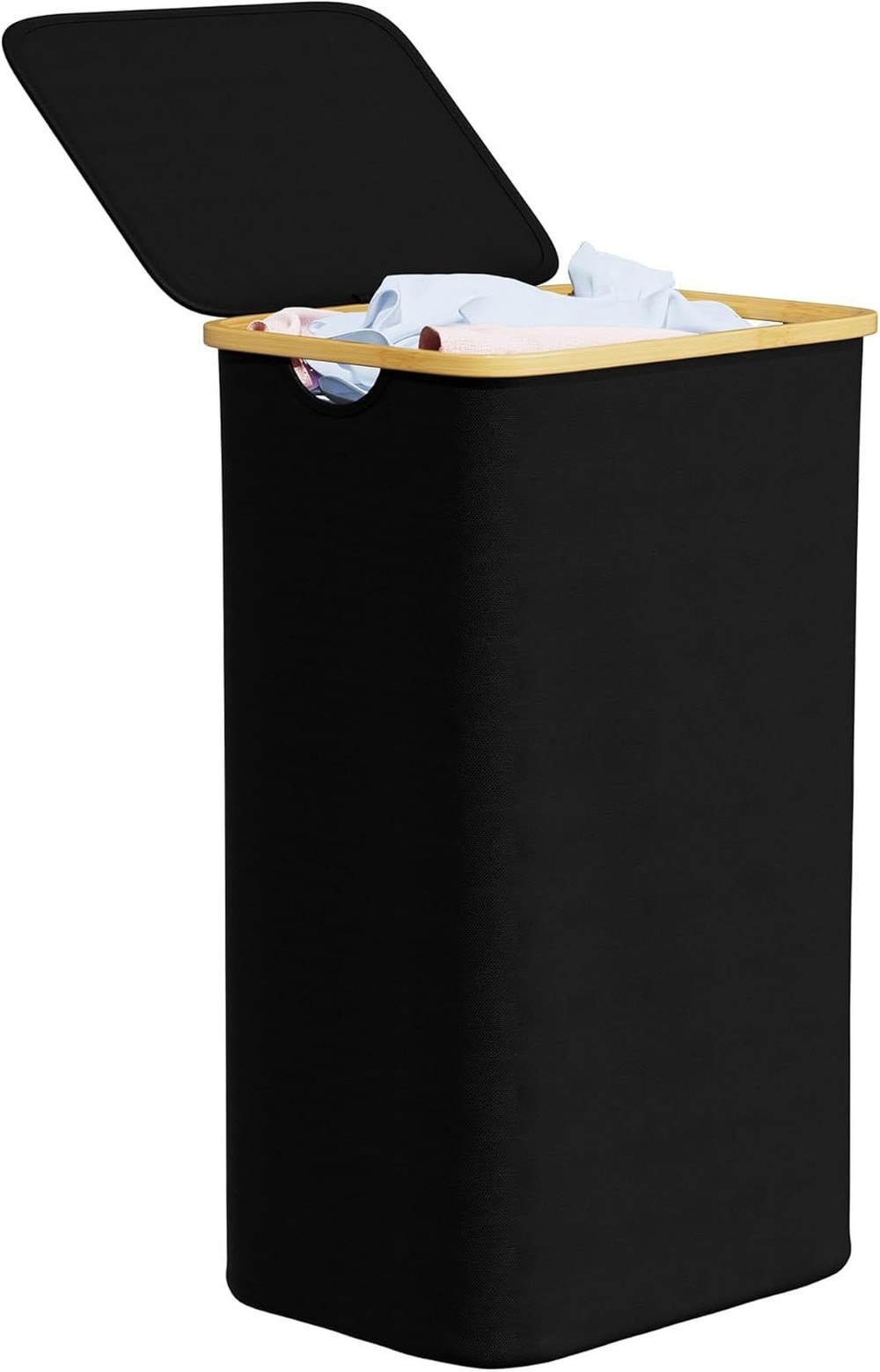 Kitstorack 110L Large Collapsible Laundry Hamper with Lid and Bamboo Handles Tall Clothes Basket Bin for Bedroom Bathroom Dorm and Laundry Room