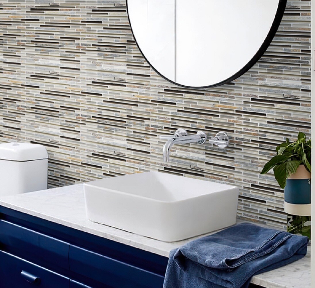 Apollo Tile (Sample) Gray and Beige 4-in x 6-in Matte Glass/Metal/Stone Marble Linear Mosaic Floor and Wall Tile