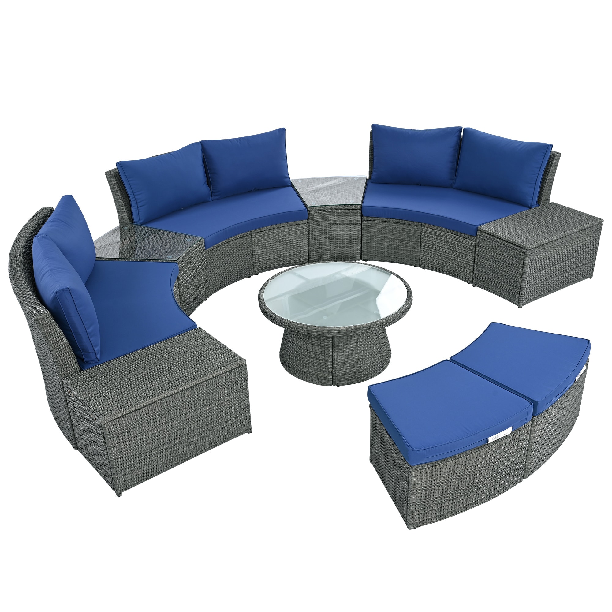 SINOFURN SYA370191GY 10 -Piece Rattan Patio Sofa Conversation Set with Blue Cushions