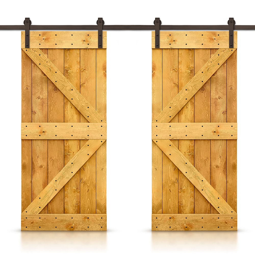 CALHOME CN+(2)SAB-79+K26AT 52-in x 84-in Colonial Maple Wood Solid core Double Barn Door (Hardware Included)