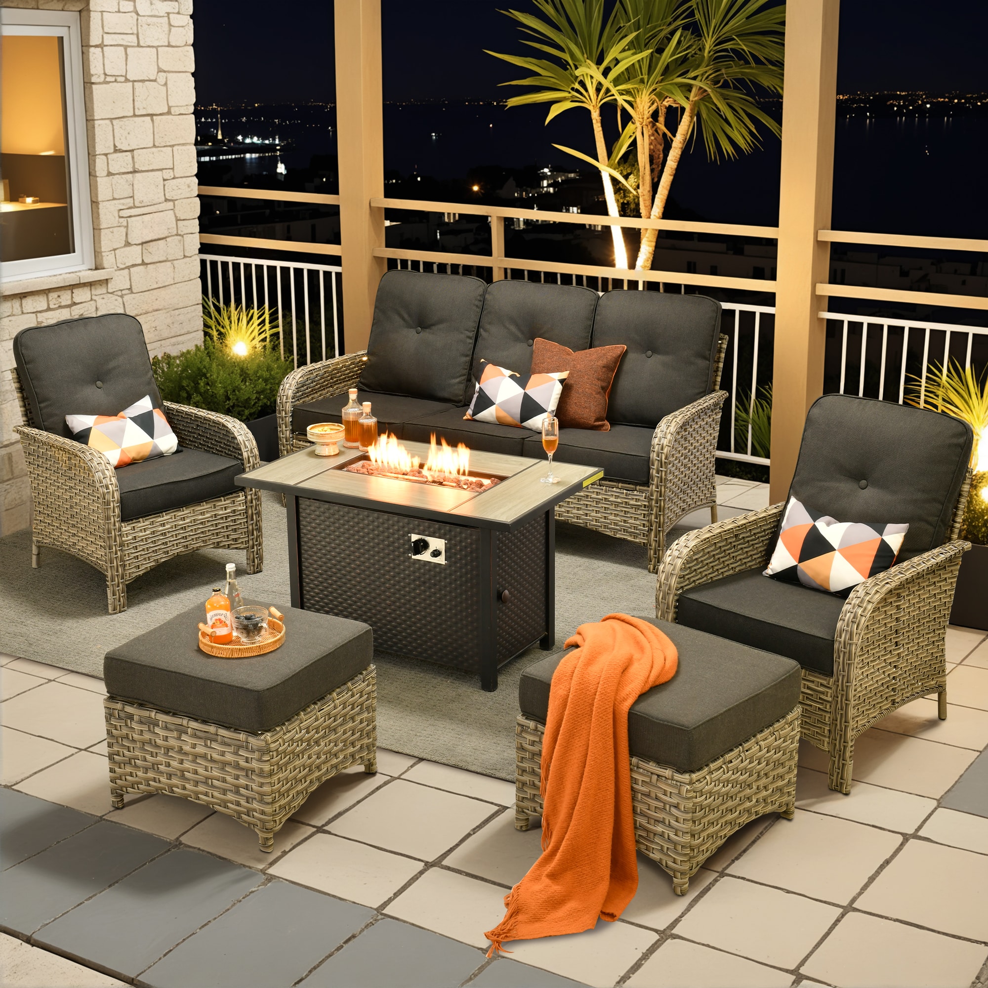 ALTRIGUS 6L-CFP03-VNC106-1-AL 6 -Piece Wicker Patio Sofa Conversation Set with Black Cushions