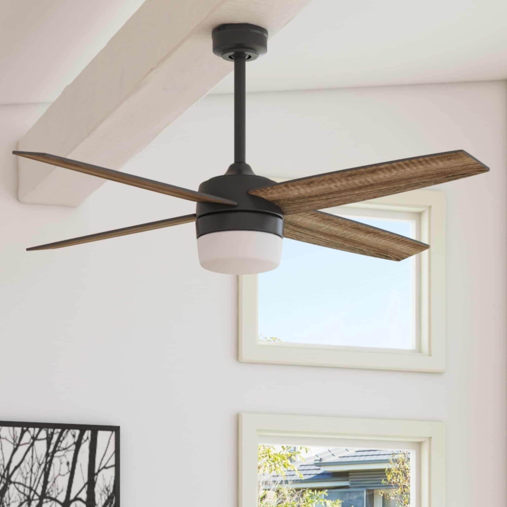 Harbor Breeze Boltz II 52-in Matte Black Color-changing Indoor Ceiling Fan  with Light and Remote (4-Blade)