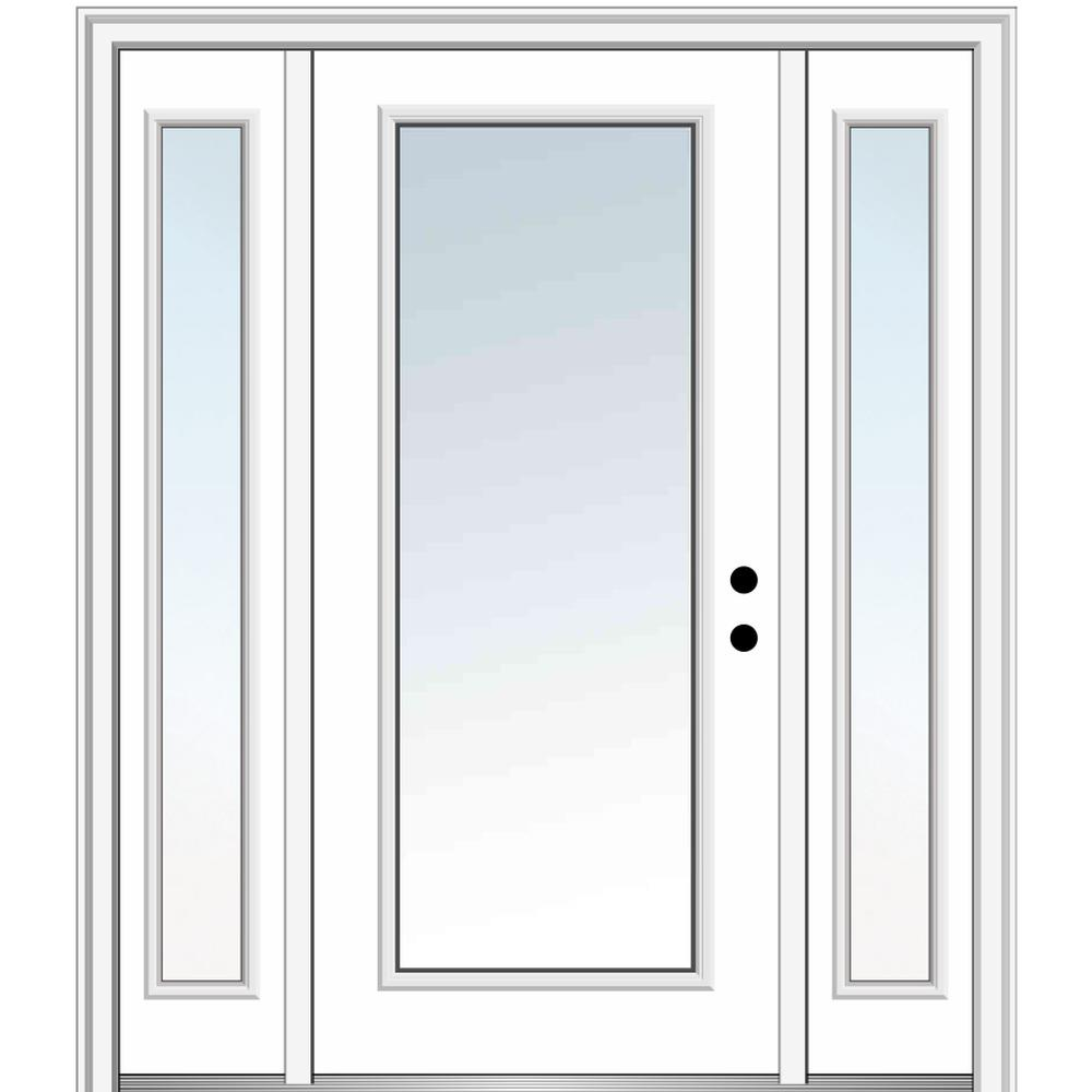 MMI DOOR ZZ29472L 64-in x 80-in x 6-9/16-in Fiberglass Full lite Left-hand inswing Primed Prehung Front Door with Sidelights with Brickmould Insulating core