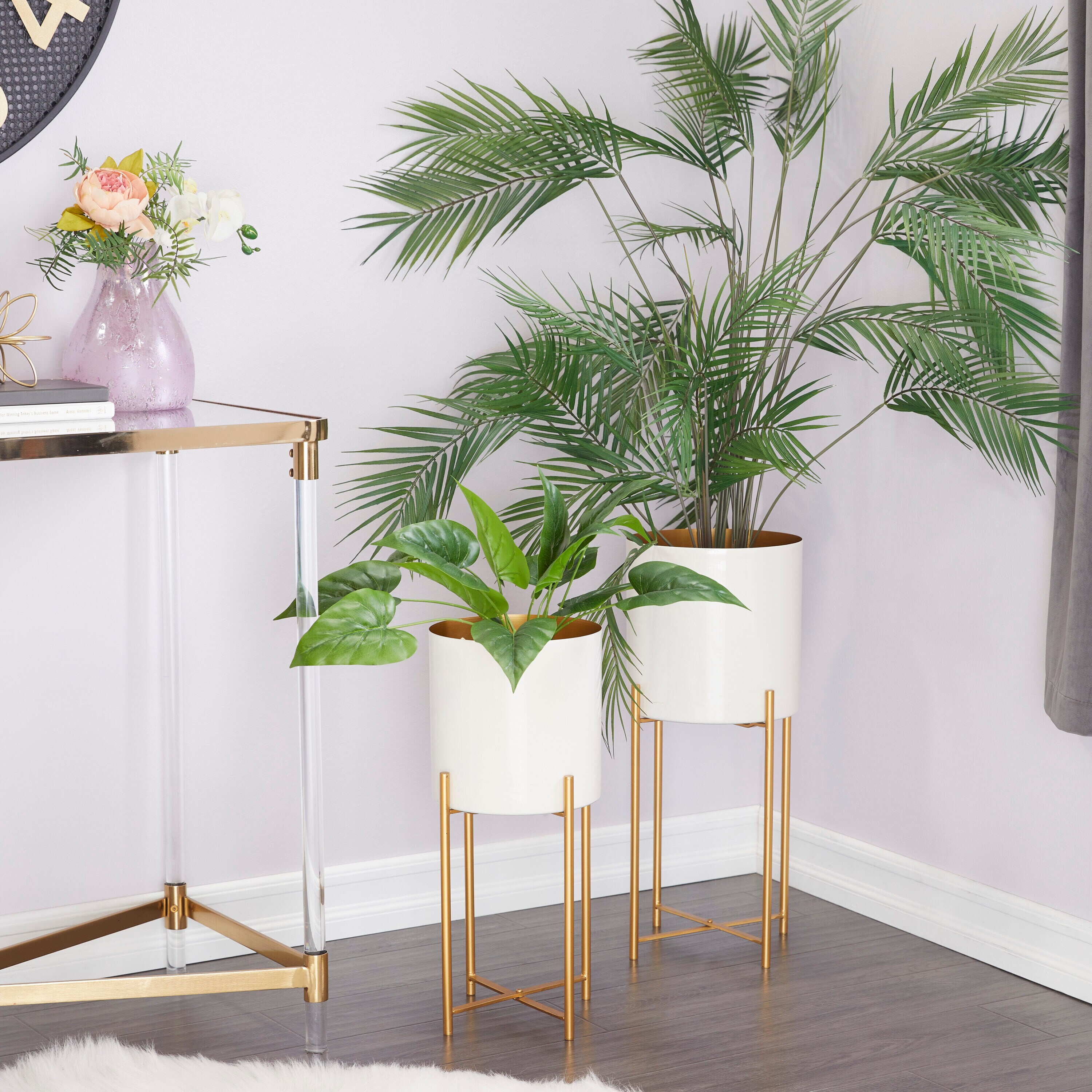 Grayson Lane 97433 2 -Pack Round 10.0-in W Large White Metal Contemporary/Modern Indoor Planter Stand Included