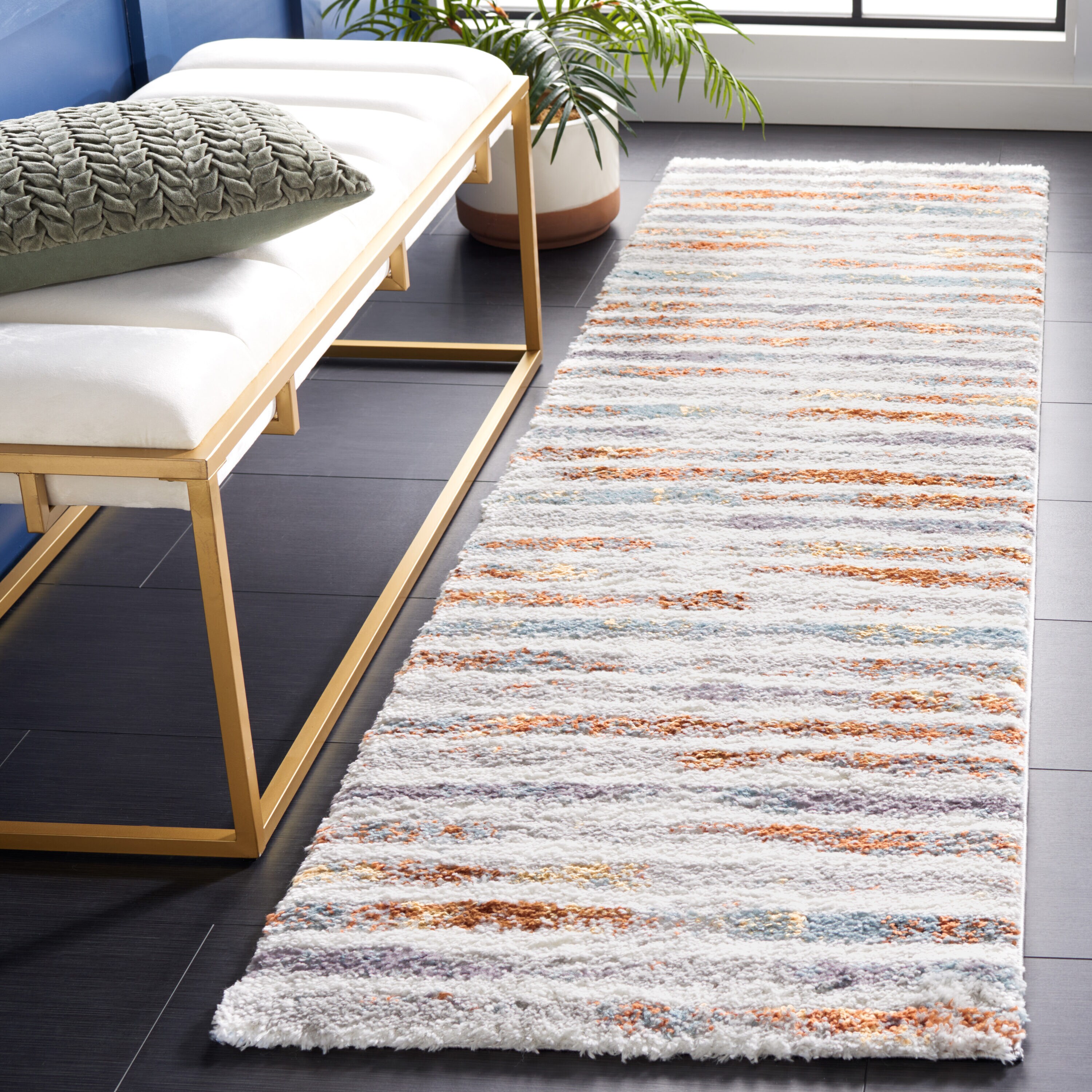 Berber Shag 583A Blue Rust/Ivory 2ft-3in x 8ft Runner Rug