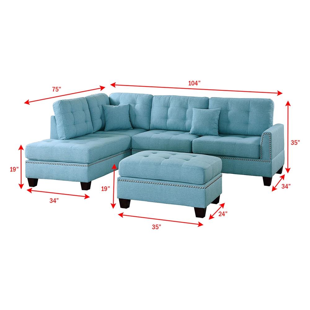 Poundex Adolph Casual 3-Piece Polyester/Polyester Blend Light Blue ...