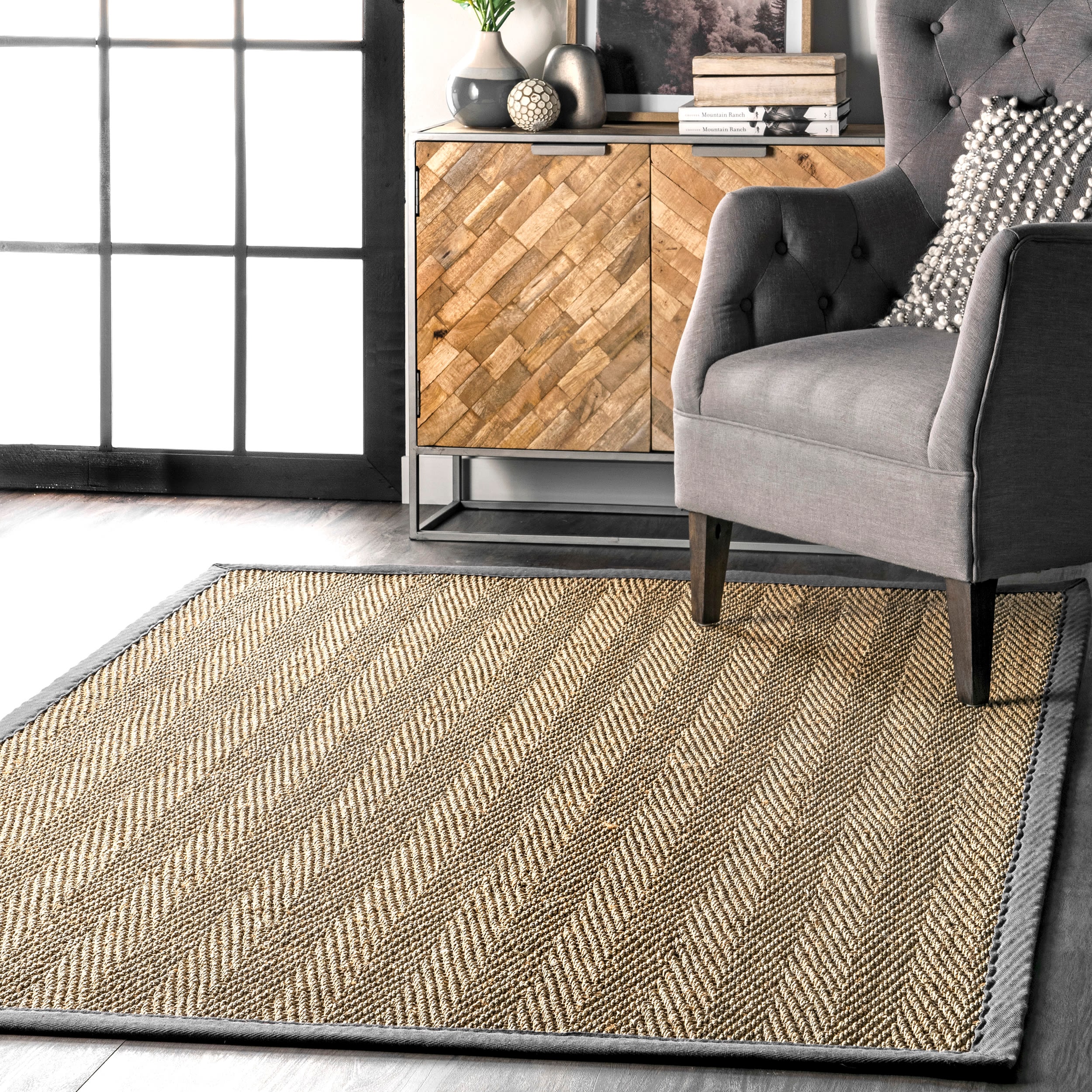nuLOOM HJSG02E-508 Larnaca 5 x 8 (ft) Loomed Seagrass Dark Gray Rectangular Indoor Solid Area rug