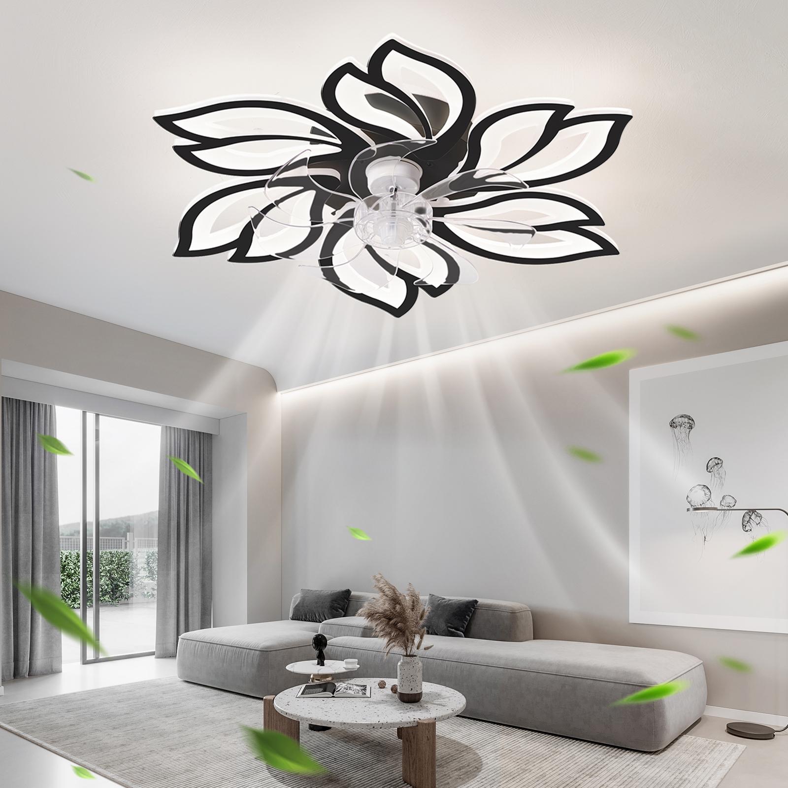Bayfeve BFSHL-37467-CF 25.5-in Color-Changing Integrated LED Flush Mount Smart Black with Transparent Blades Fandelier Ceiling Fan With Light - Remote Included ( 7 -Blade )