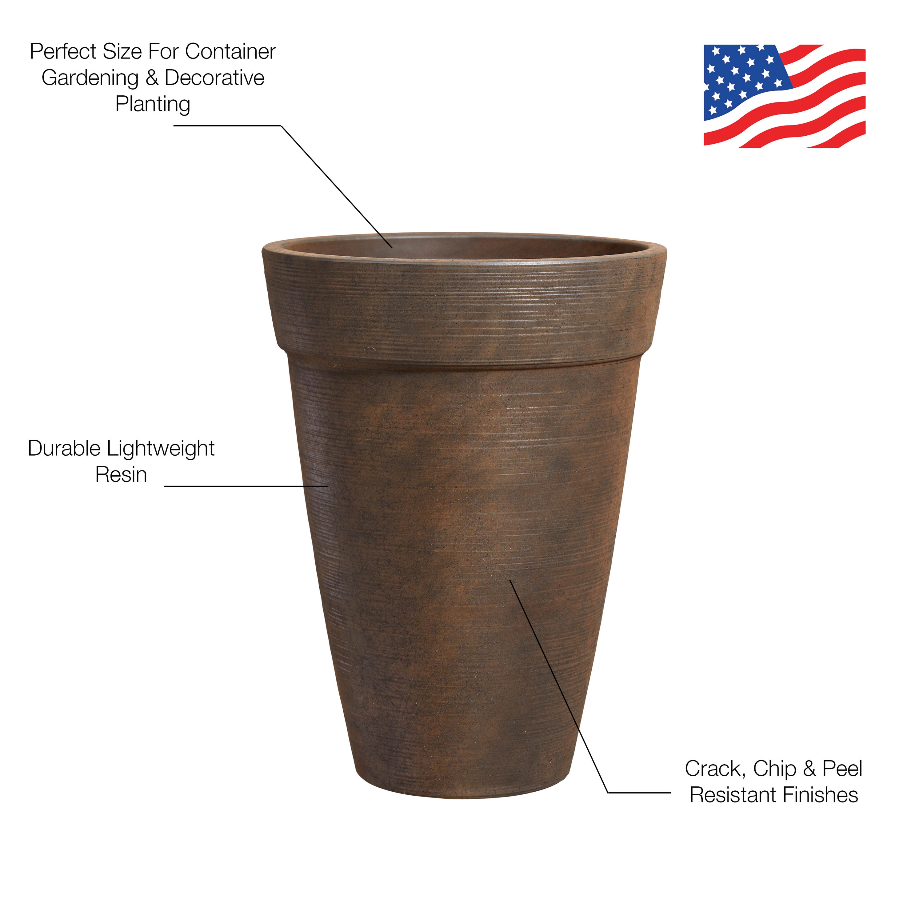 allen + roth 15.79-in W x 21.17-in H Rust Resin Transitional Indoor/Outdoor  Planter in the Pots & Planters department at