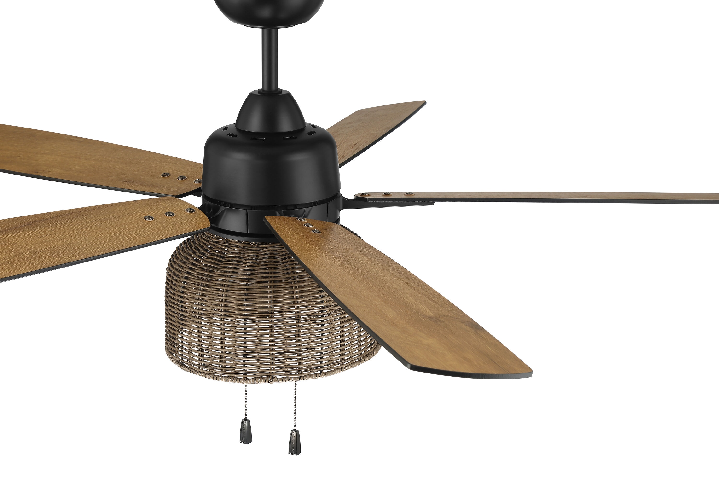 Flat Black and Pecan 52'' Ceiling Fan with Rattan Shade