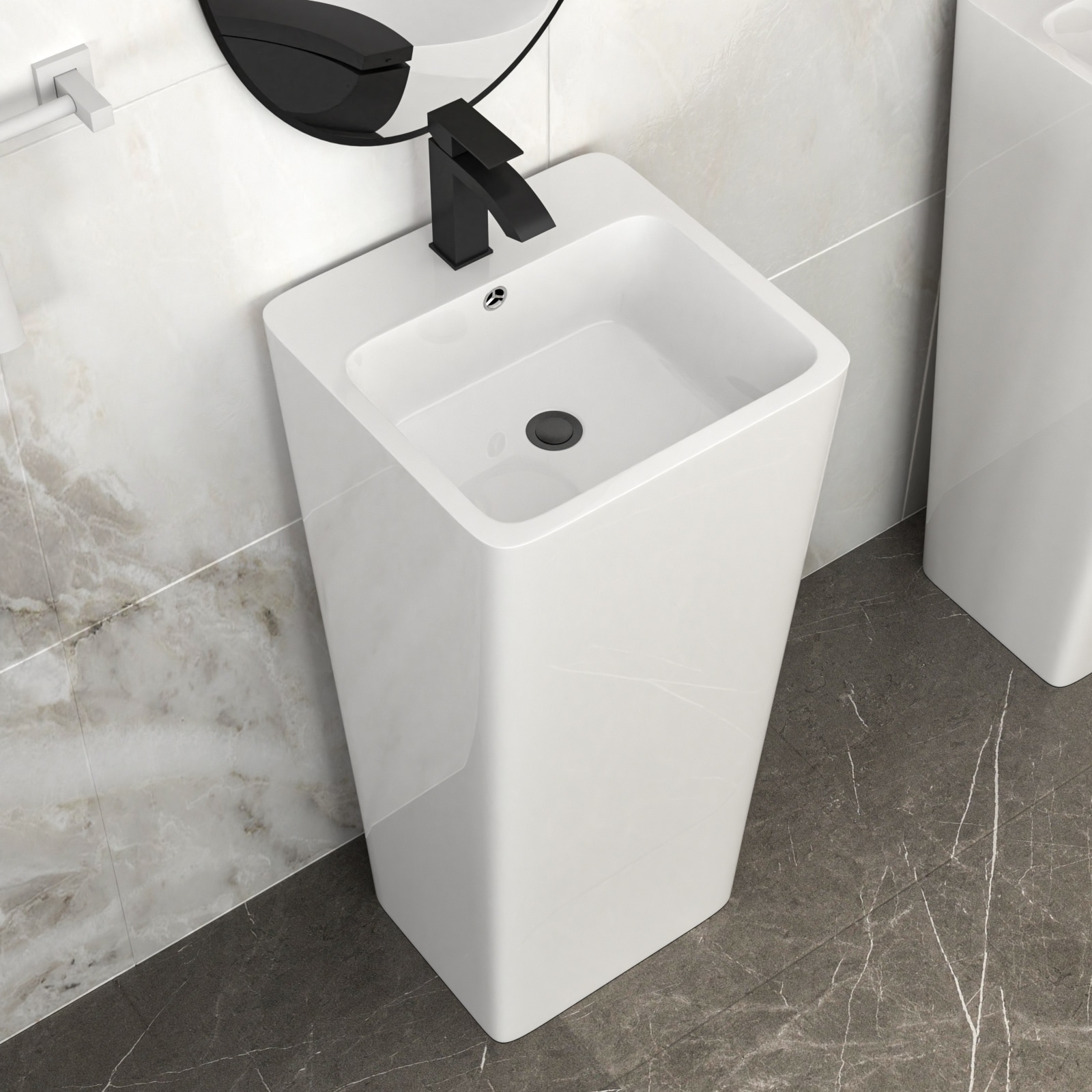 Tatayosi 16 Inches Classic White Ceramic Pedestal Sink Bathroom Sink Basin Space-Saving Design for Powder Rooms KidsInches Bathrooms and Boutique HotelsInches