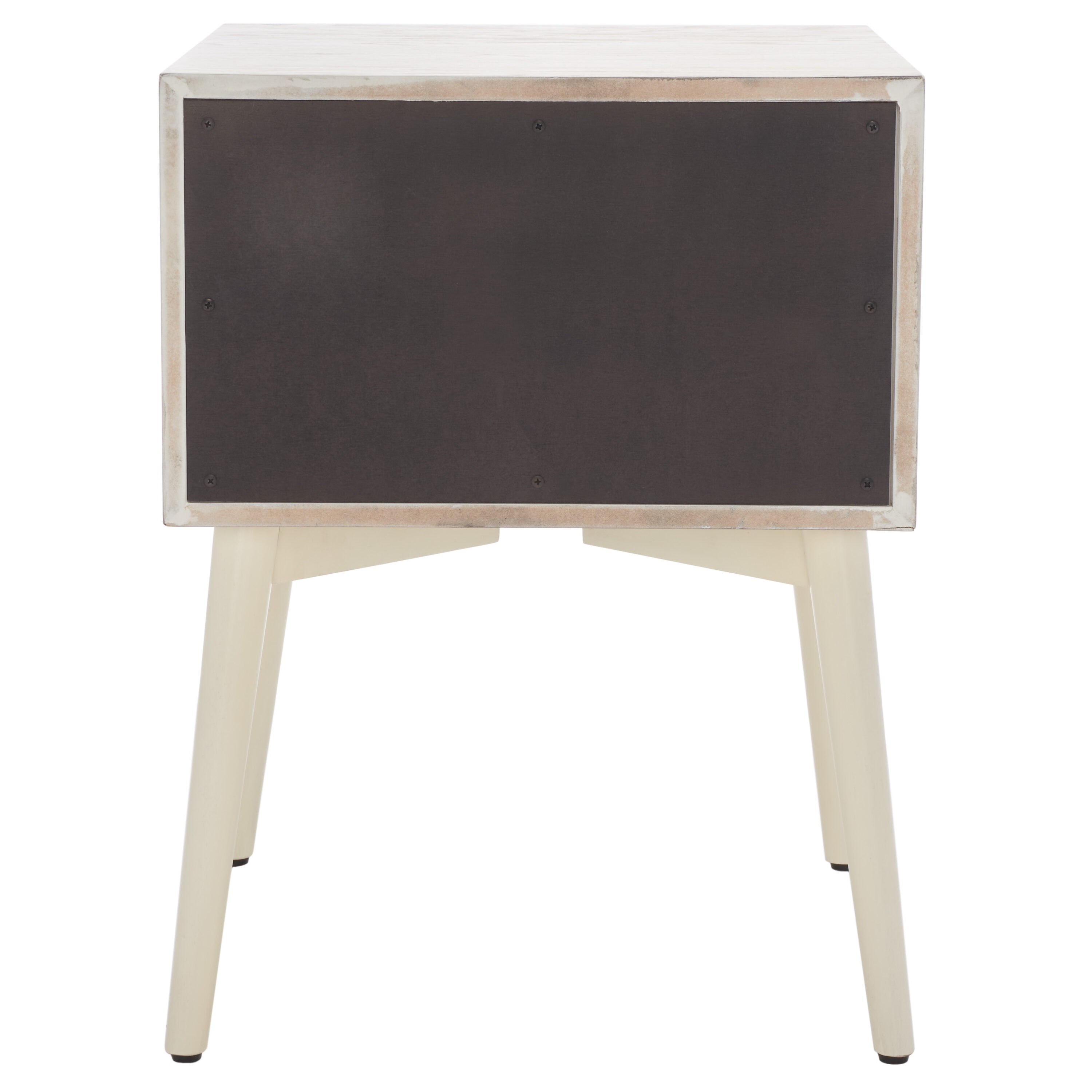 White Washed and Antique Gold 2 Drawer Mid-Century Nightstand