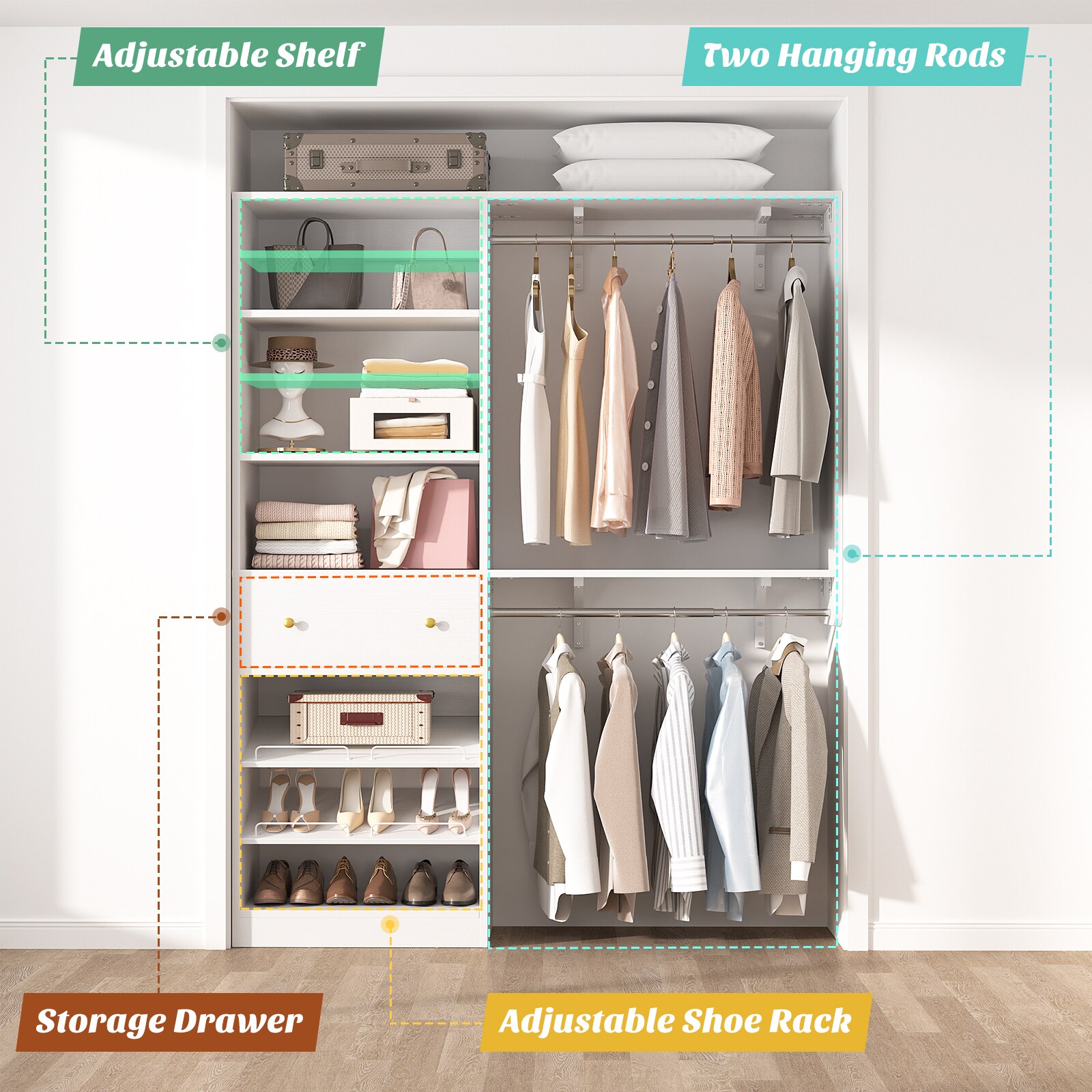 Aheaplus YCG-DCTSCB1TJZ-WHITE Wood-Closet-Kits - View #6