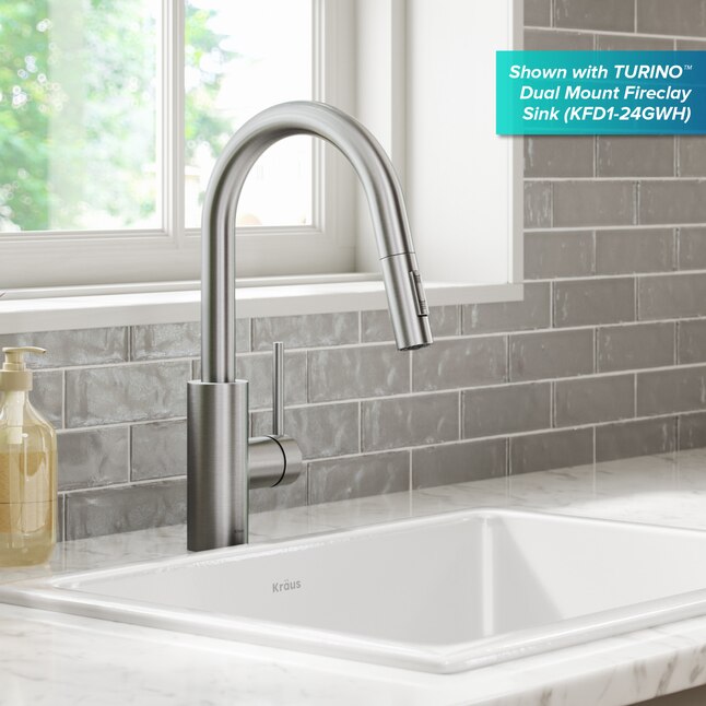 Kraus Ansel Spot Free Stainless Steel 1-Handle Deck-Mount Pull-Down Handle Kitchen Faucet Kraus Ansel Spot Free Stainless Steel 1-Handle Deck-Mount Pull-Down Handle Kitchen Faucet