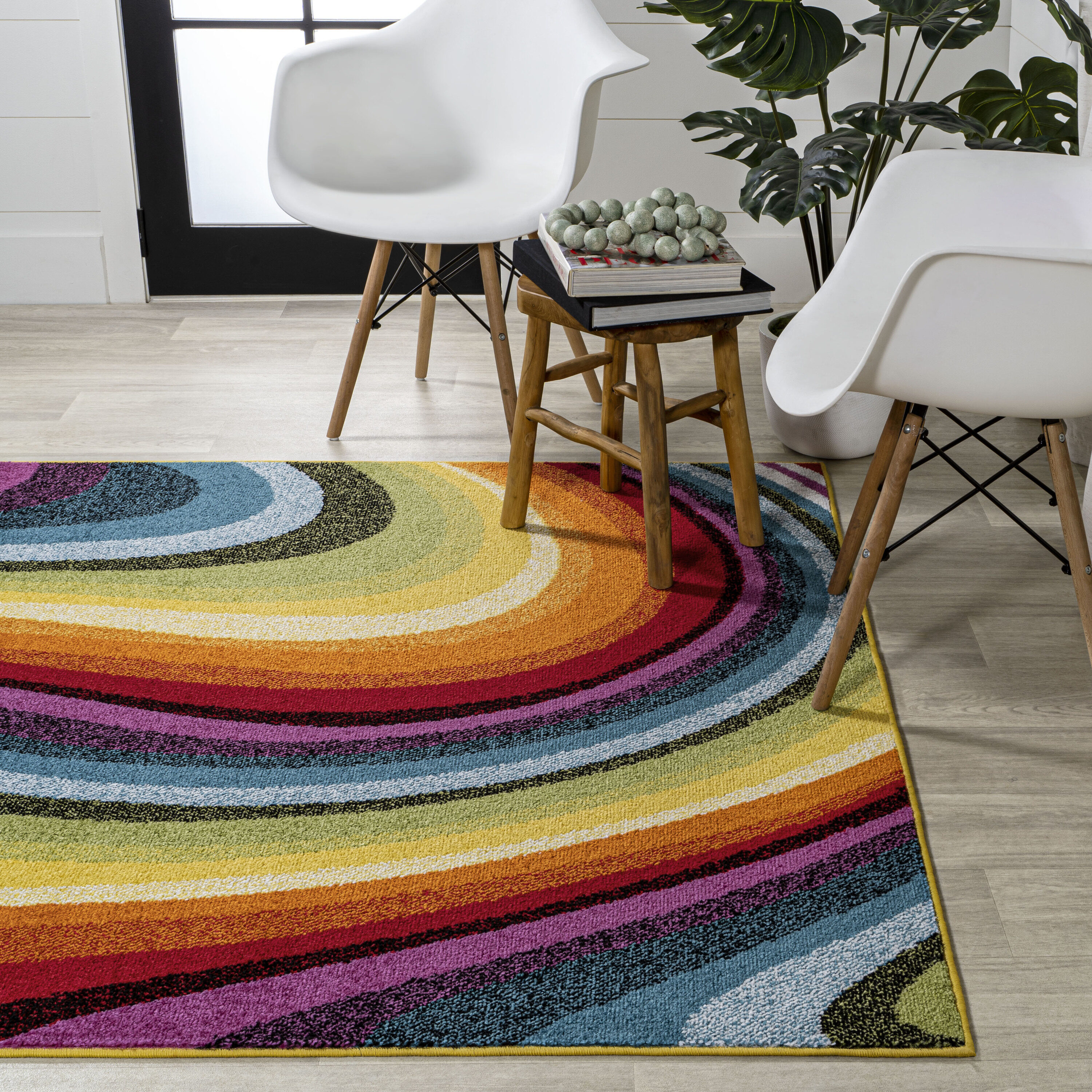 Colorful Abstract Swirl Multicolor 5 x 8 Area Rug