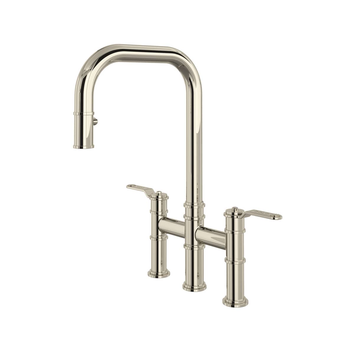 Rohl U.4551HT-PN-2 Armstrong 1.8 GPM Deck Mount Pull-Down Kitchen Faucet in Polished Nickel with Lever Handles