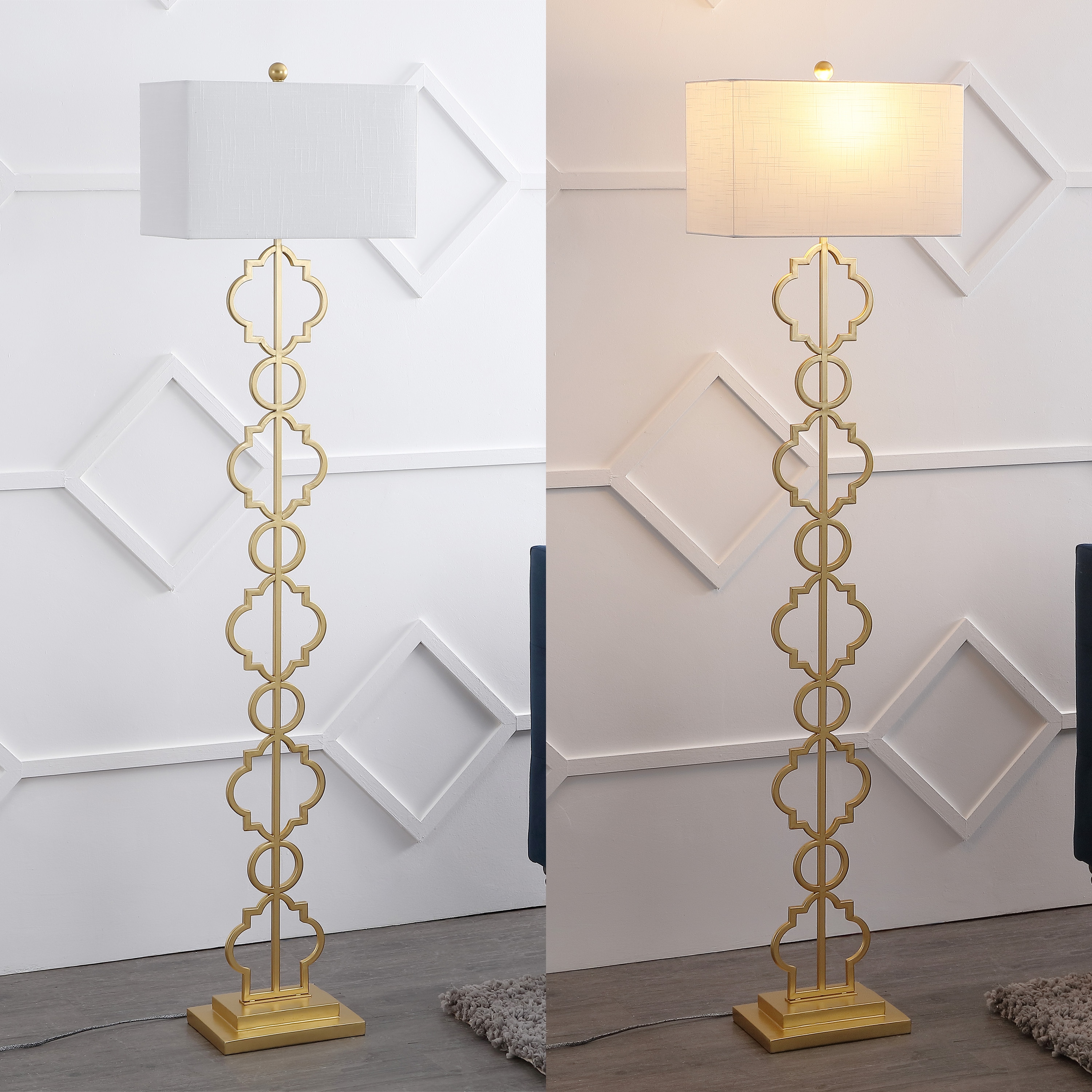 Selina 64.5" Gold Metal LED Floor Lamp with White Linen Shade
