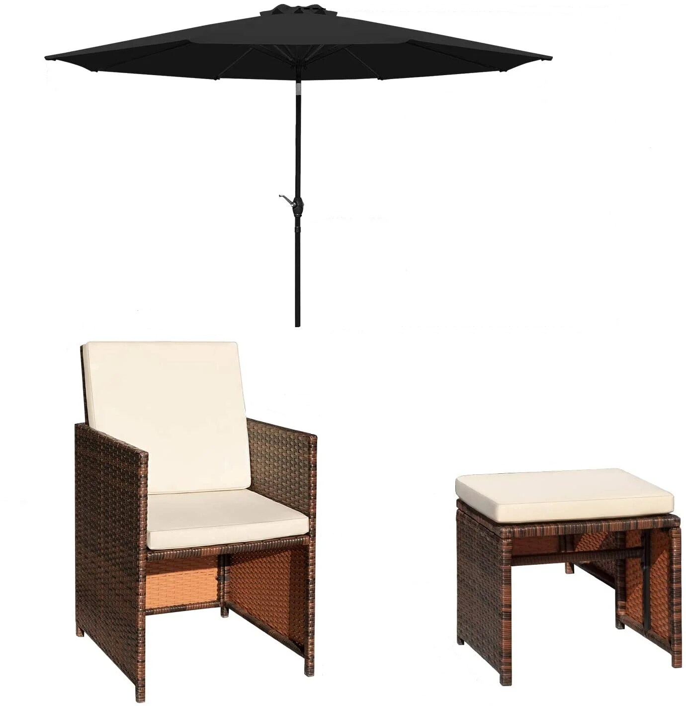 Vineego LS-LCRF2C2F-BG9220 5 -Piece Rattan Patio Conversation Set with Off-white Cushions