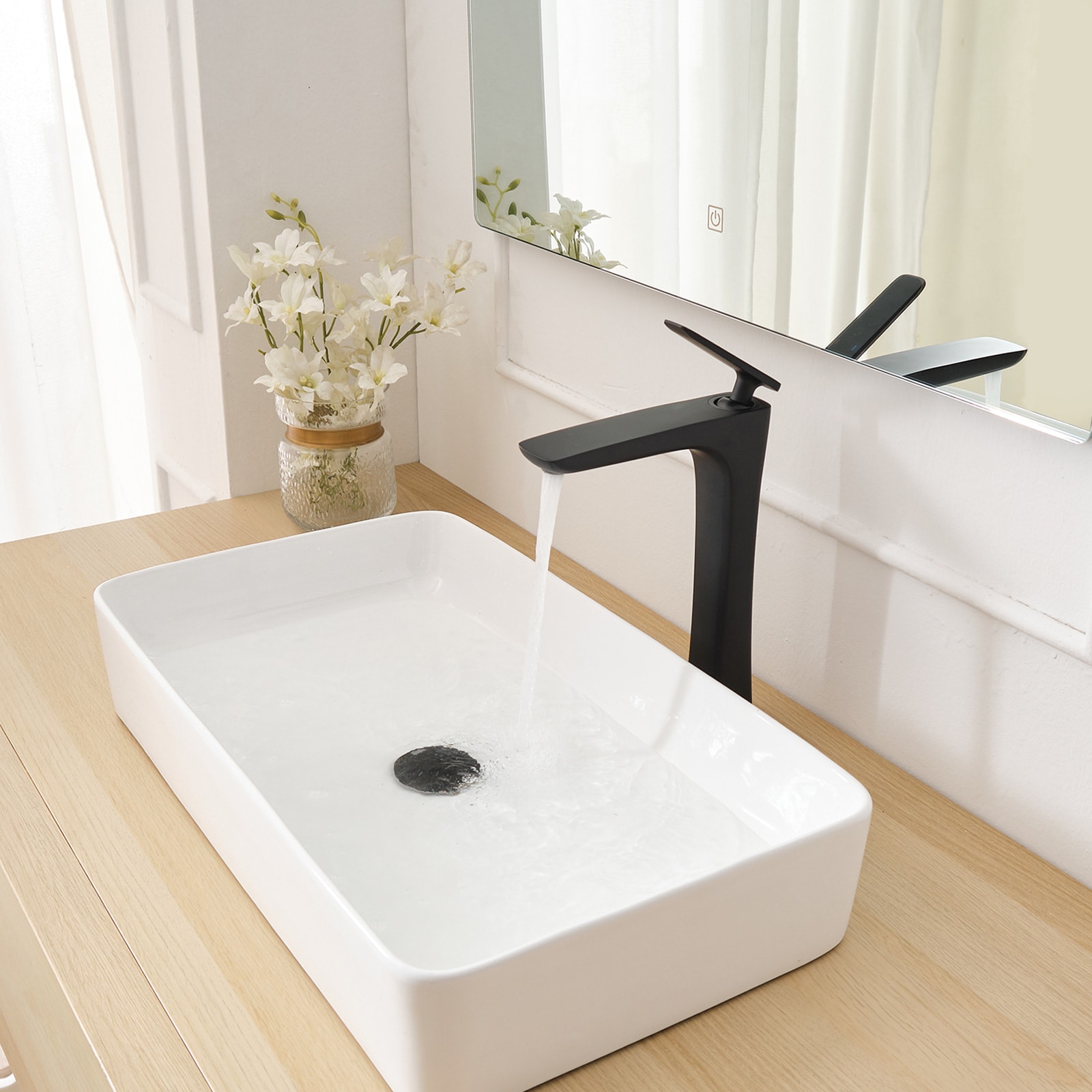 Matte Black Tall Single Handle Vessel Sink Faucet