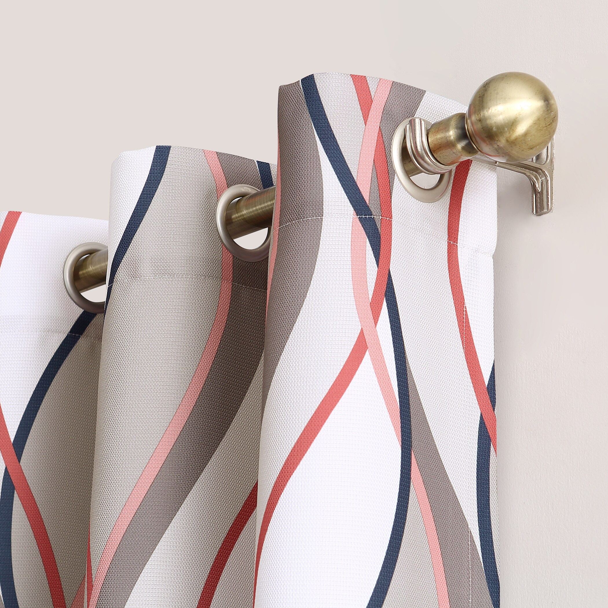 Nickel Wave Print Sheer Grommet Curtain Panel