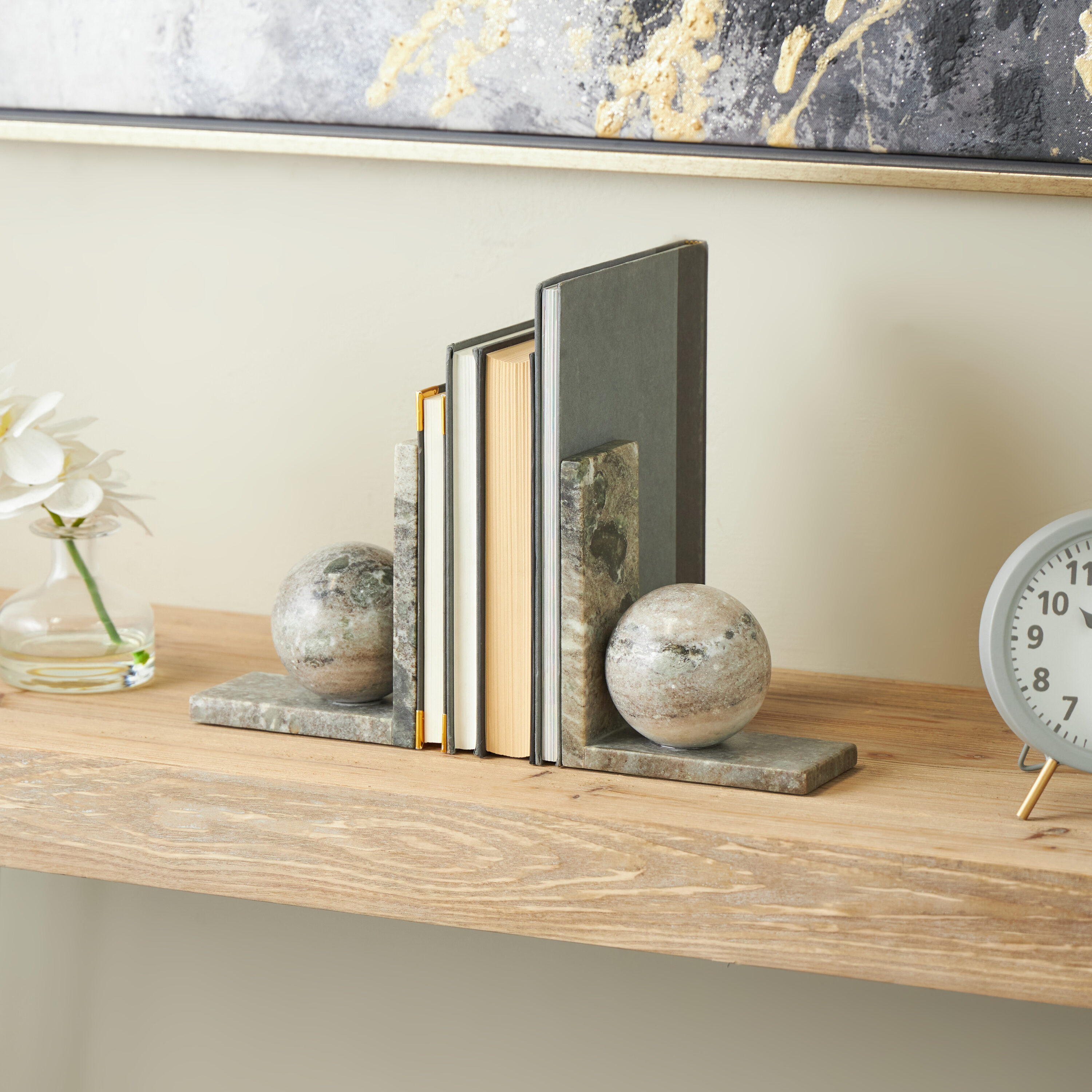 Grayson Lane 820939 2 -Pack Brown Marble Modern Decorative bookends