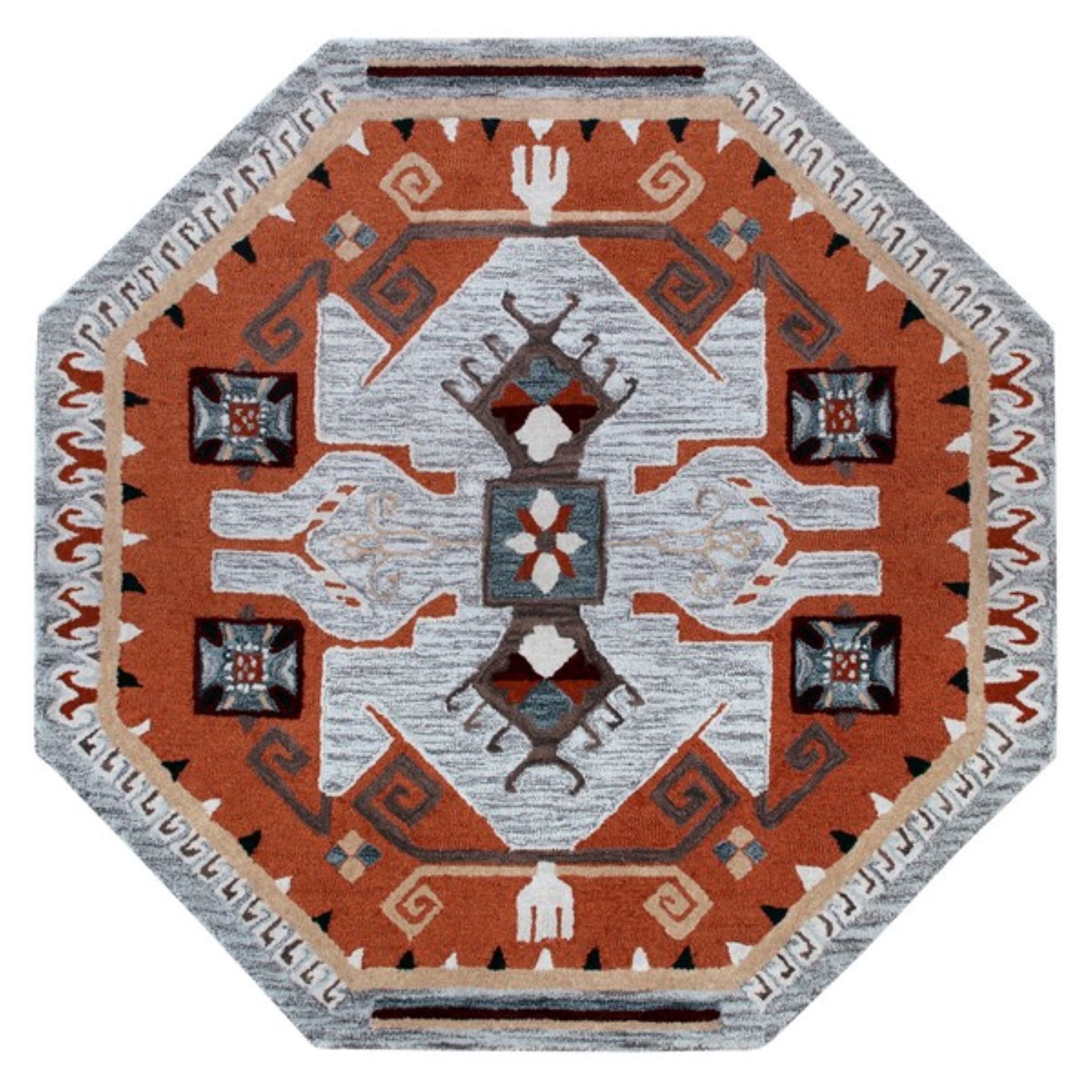 Handmade Gray and Terracotta Wool Round Rug, 4 ft