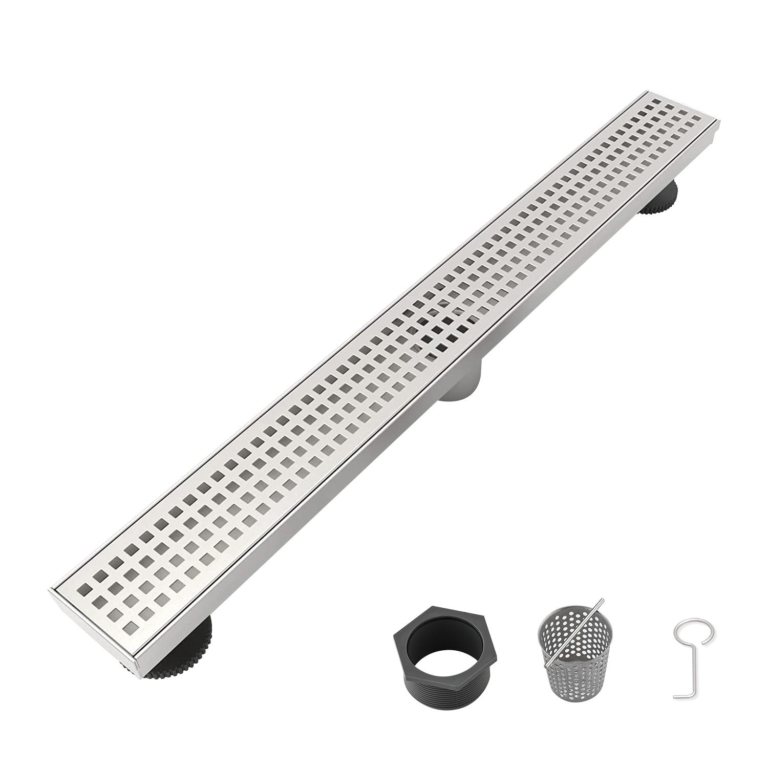 Bayfeve 24 Inch Stainless Steel Linear Shower Drain with Hair Strainer and Leveling Feet